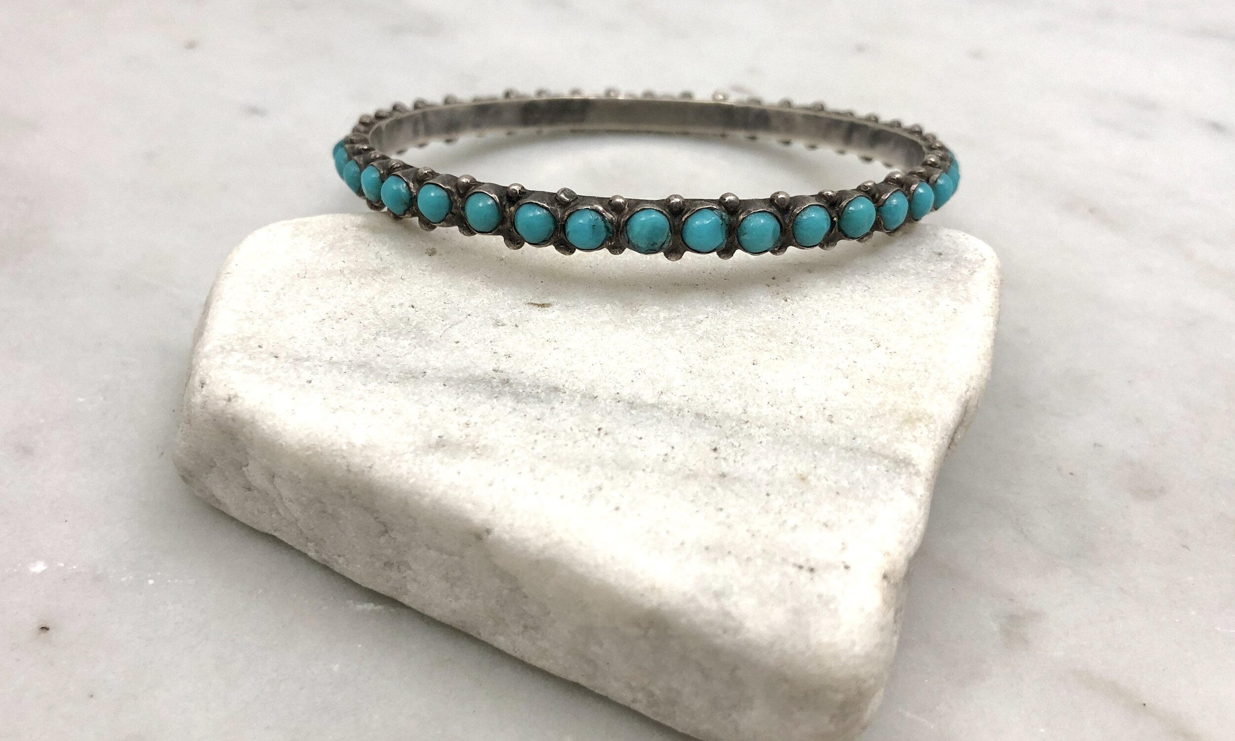 Vintage Mexican Silver Faux Turquoise Bangle Bracelet — Worn-Over-Time