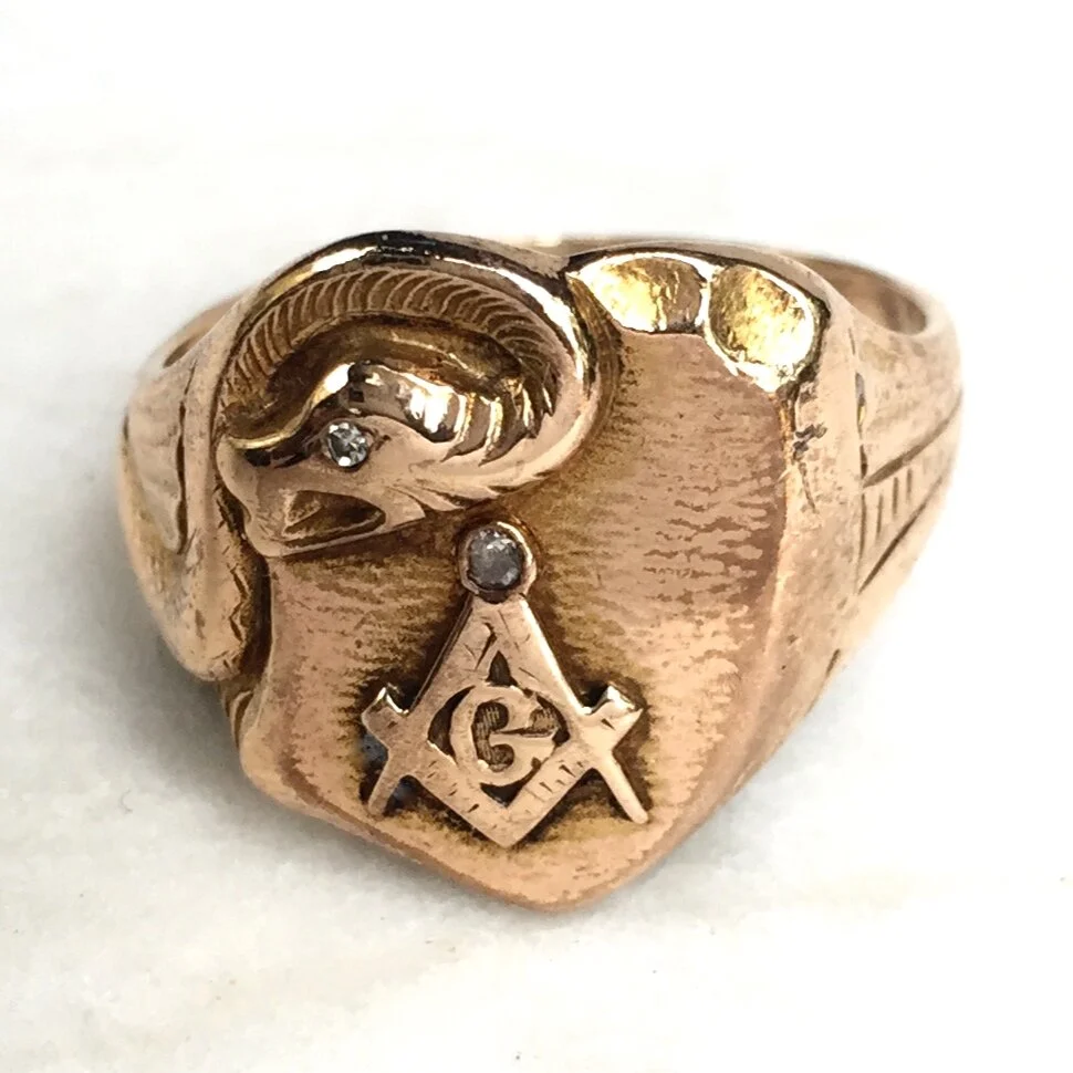 Vintage Gold Masonic Snake Diamond Ring — Worn-Over-Time