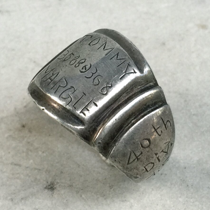 1945 Philippines WW2 Trench Art Solid .925 Sterling Silver Petite Sweetheart Ring Theater-Made Size 4