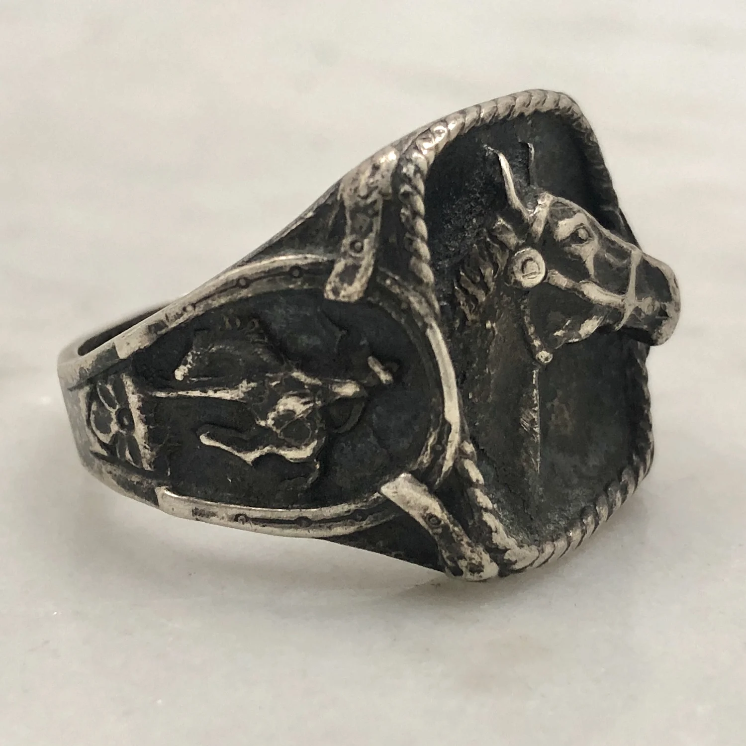 Vintage Fred Harvey Era Horse Horseshoes Cowboy Bucking Bronco