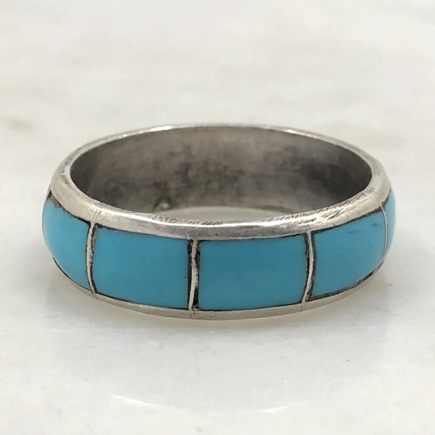 Fred Harvey Era Zuni inlay Turquoise Eternity Silver Band