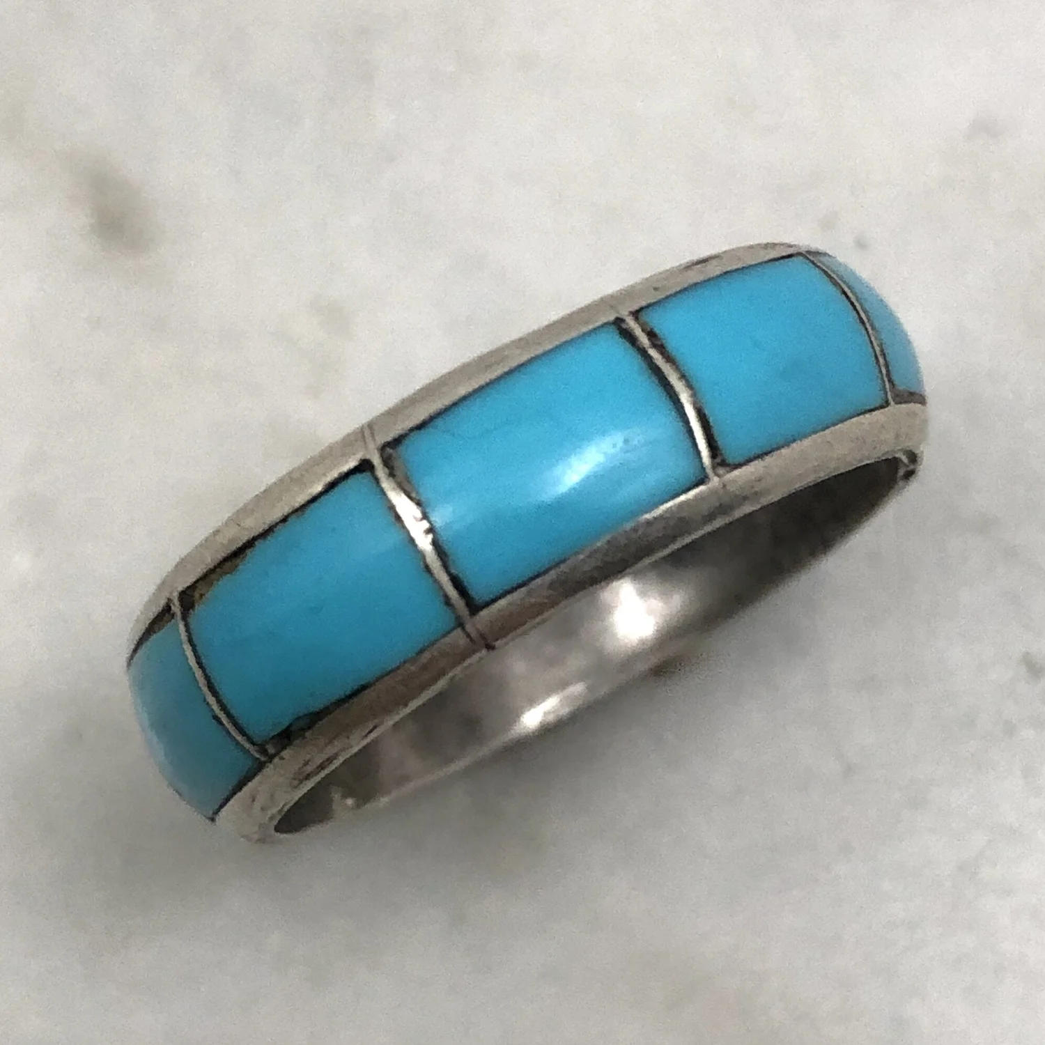 Fred Harvey Era Zuni inlay Turquoise Eternity Silver Band