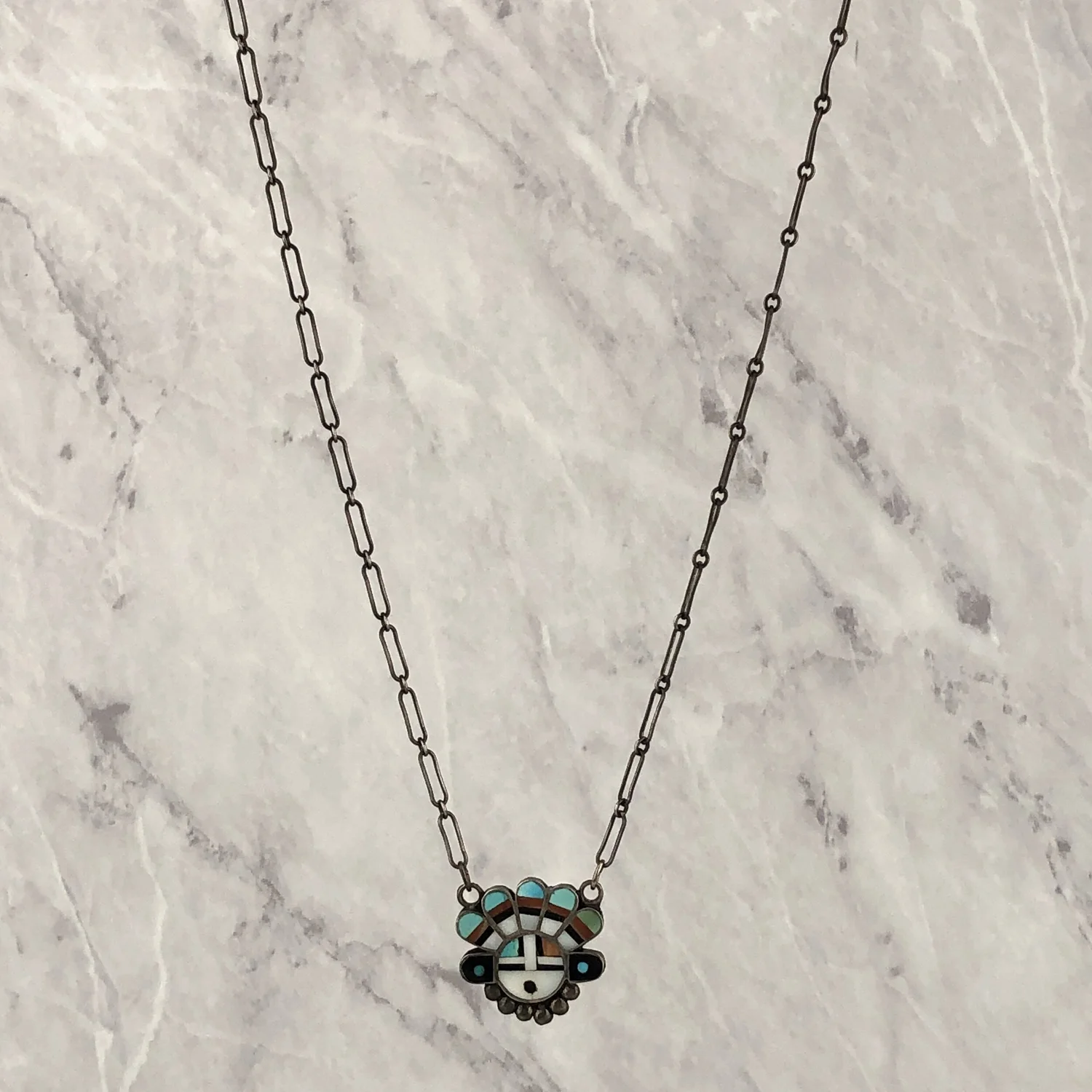 Vintage Fred Harvey Era Zuni Multi Stone Inlay Sun Face