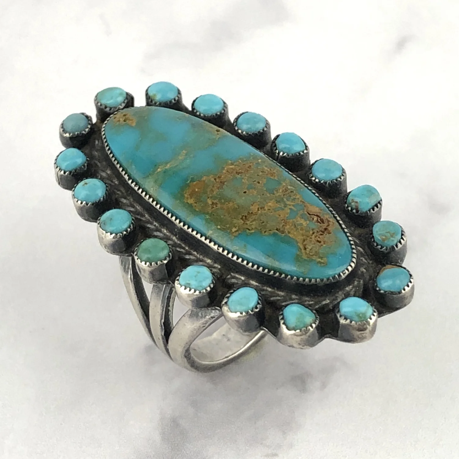 Fred Harvey Era Zuni Oval & Snake Eye Turquoise Ring — Worn