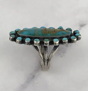 Fred Harvey Era Zuni Oval & Snake Eye Turquoise Ring — Worn-Over-Time