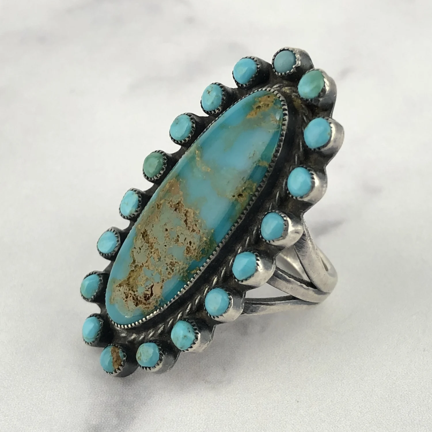 Fred Harvey Era Zuni Oval & Snake Eye Turquoise Ring — Worn