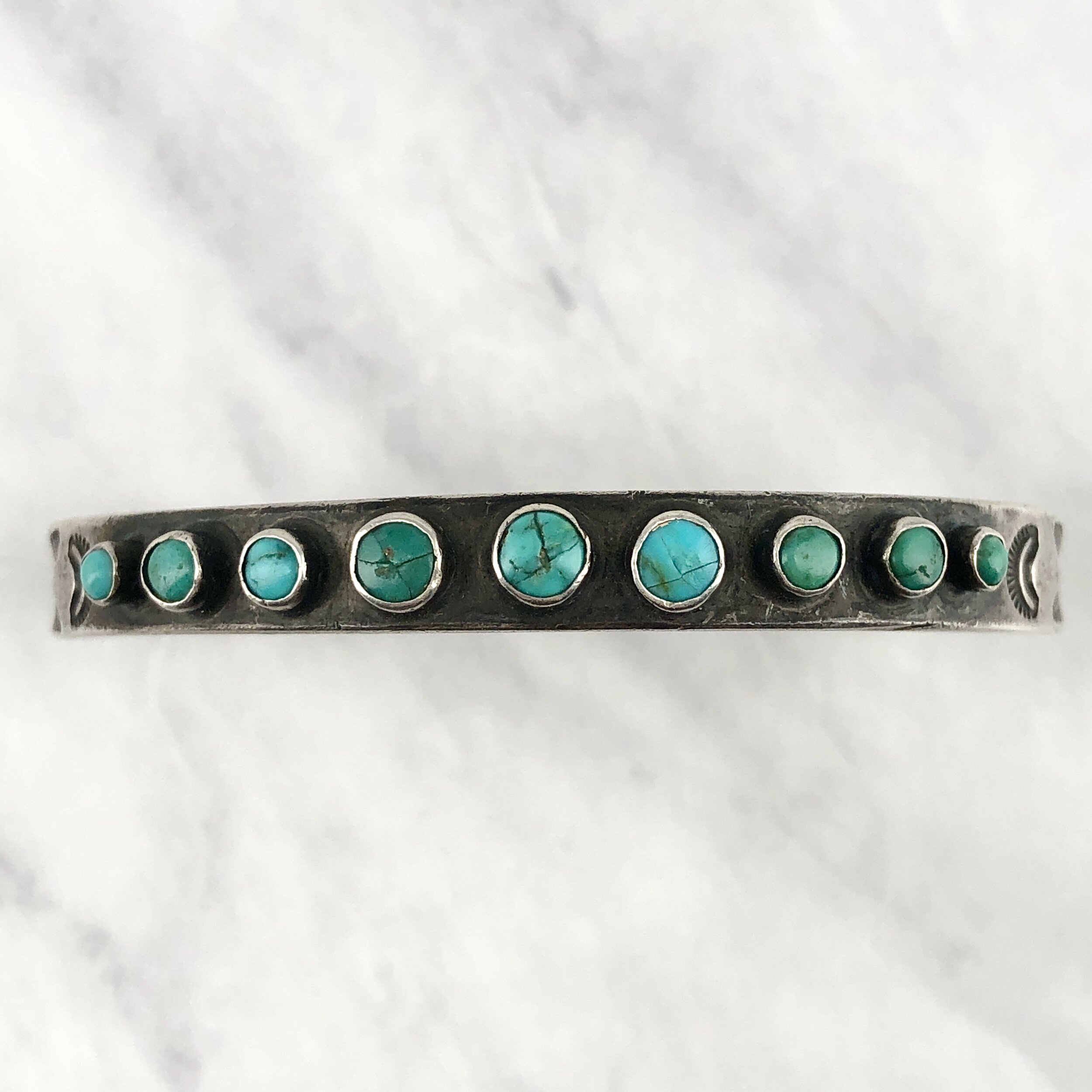 Fred Harvey Era Navajo 9-Stone Turquoise Row Bracelet