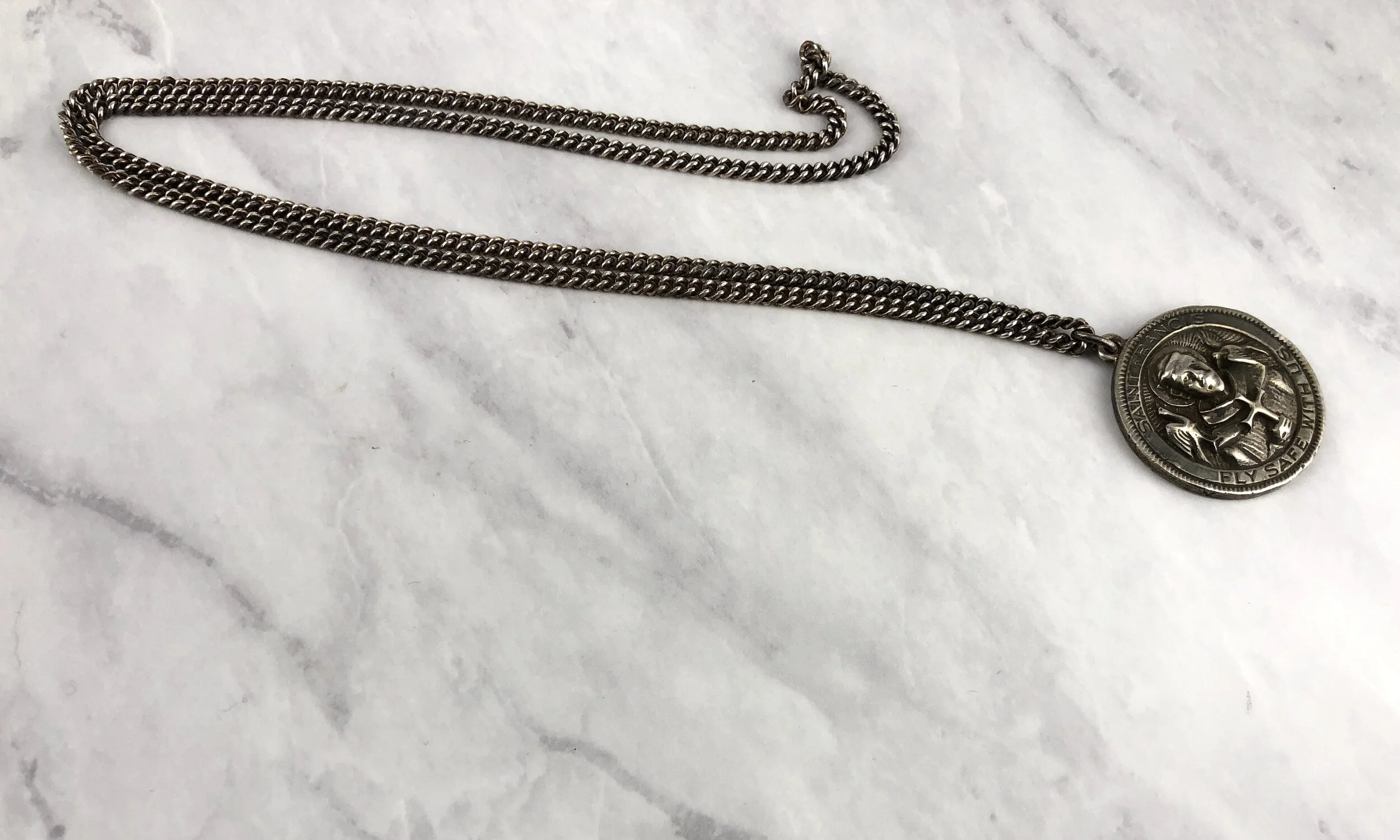Vintage Substantial Saint Francis Us Necklace ~ Protect the Men Who Fly