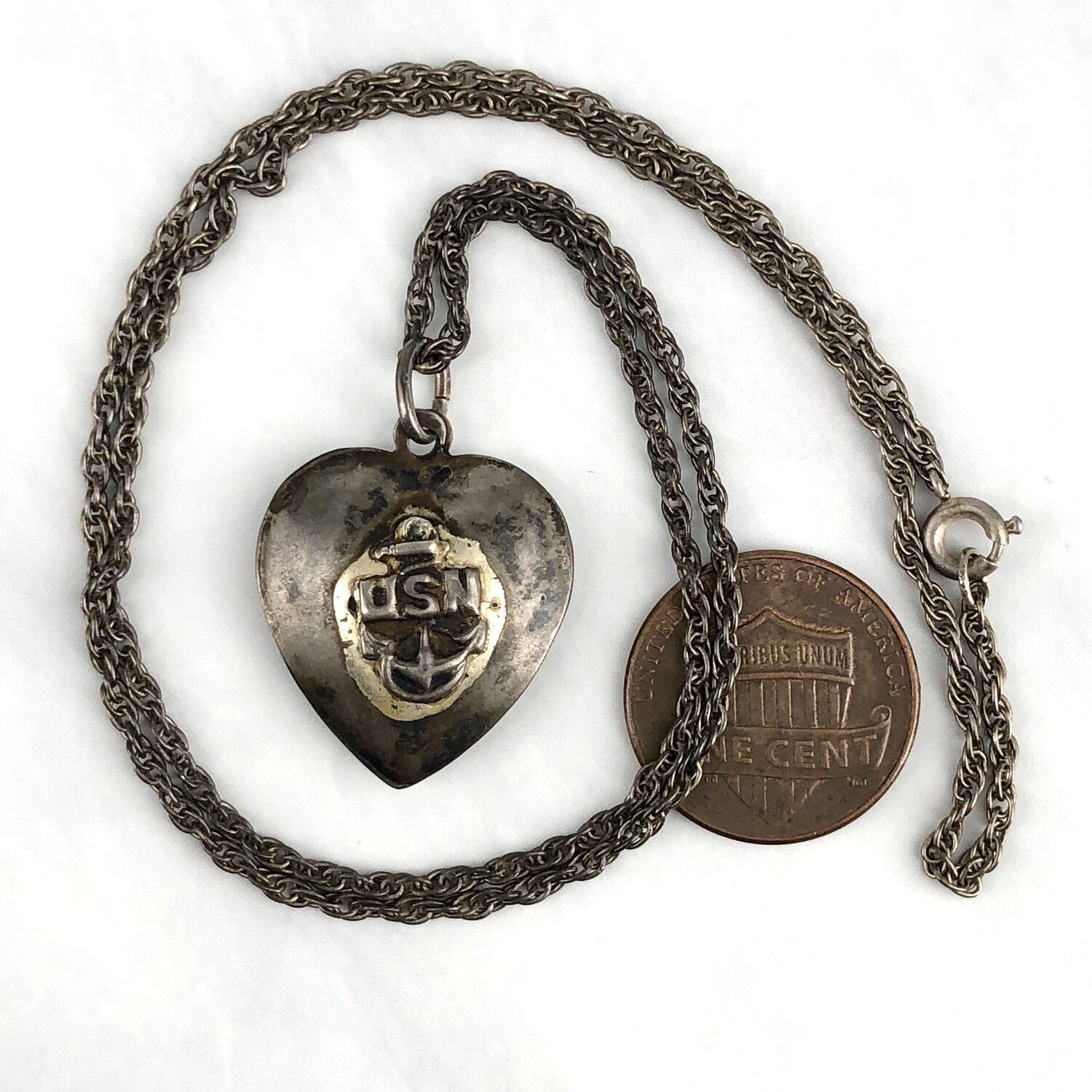 WW2 Era USN Anchor Sweet Heart Silver Necklace — Worn-Over-Time