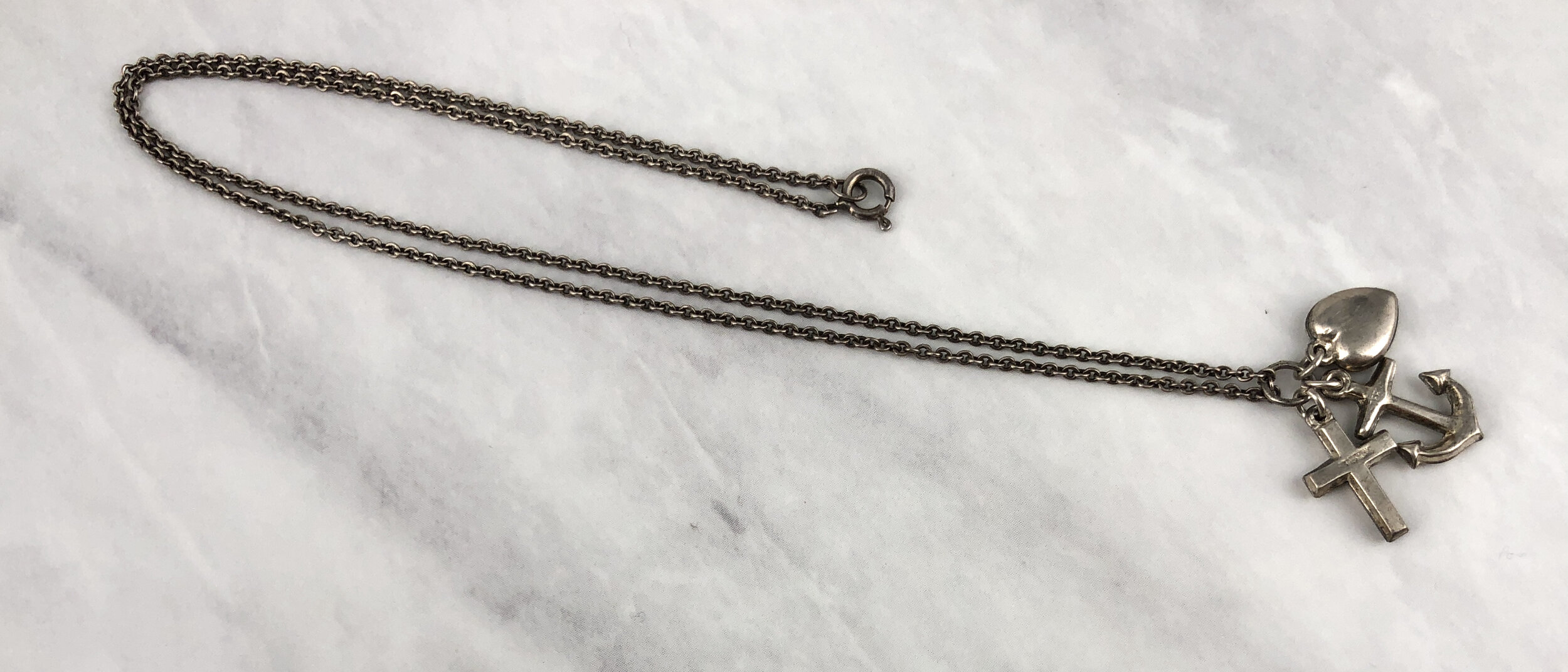 Vintage Faith Hope &amp; Charity 3-Pendant Silver Necklace