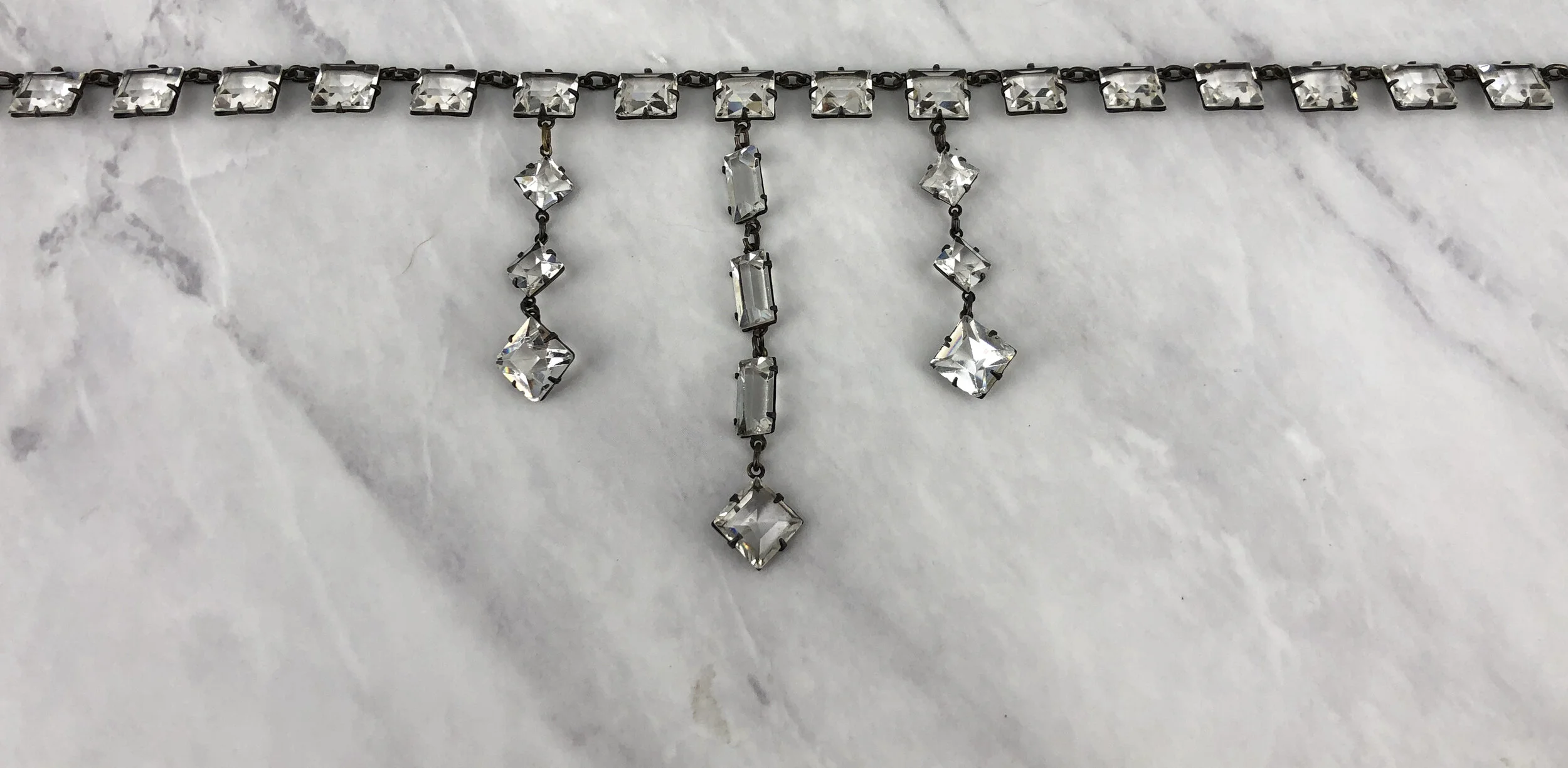1900’s Square Cut Bezel Set Crystal Sterling Necklace