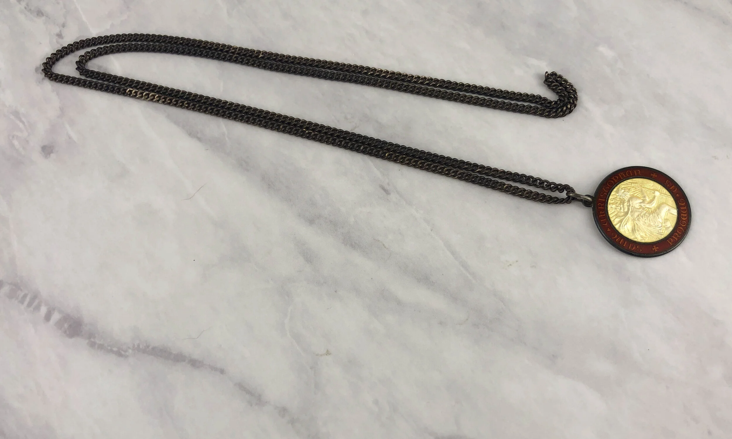 Vintage Red and Yellow 1” St Christopher Necklace