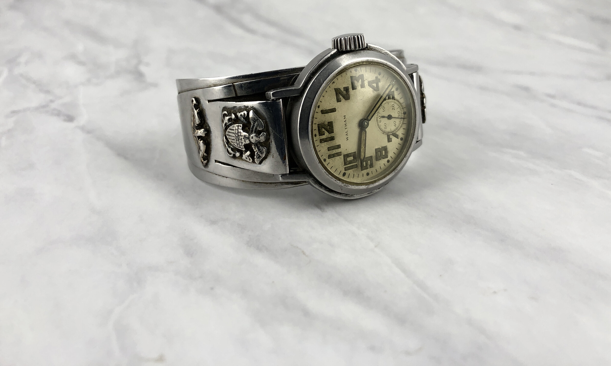 WW2 USN Watch Cuff &amp; Waltham Wristwatch