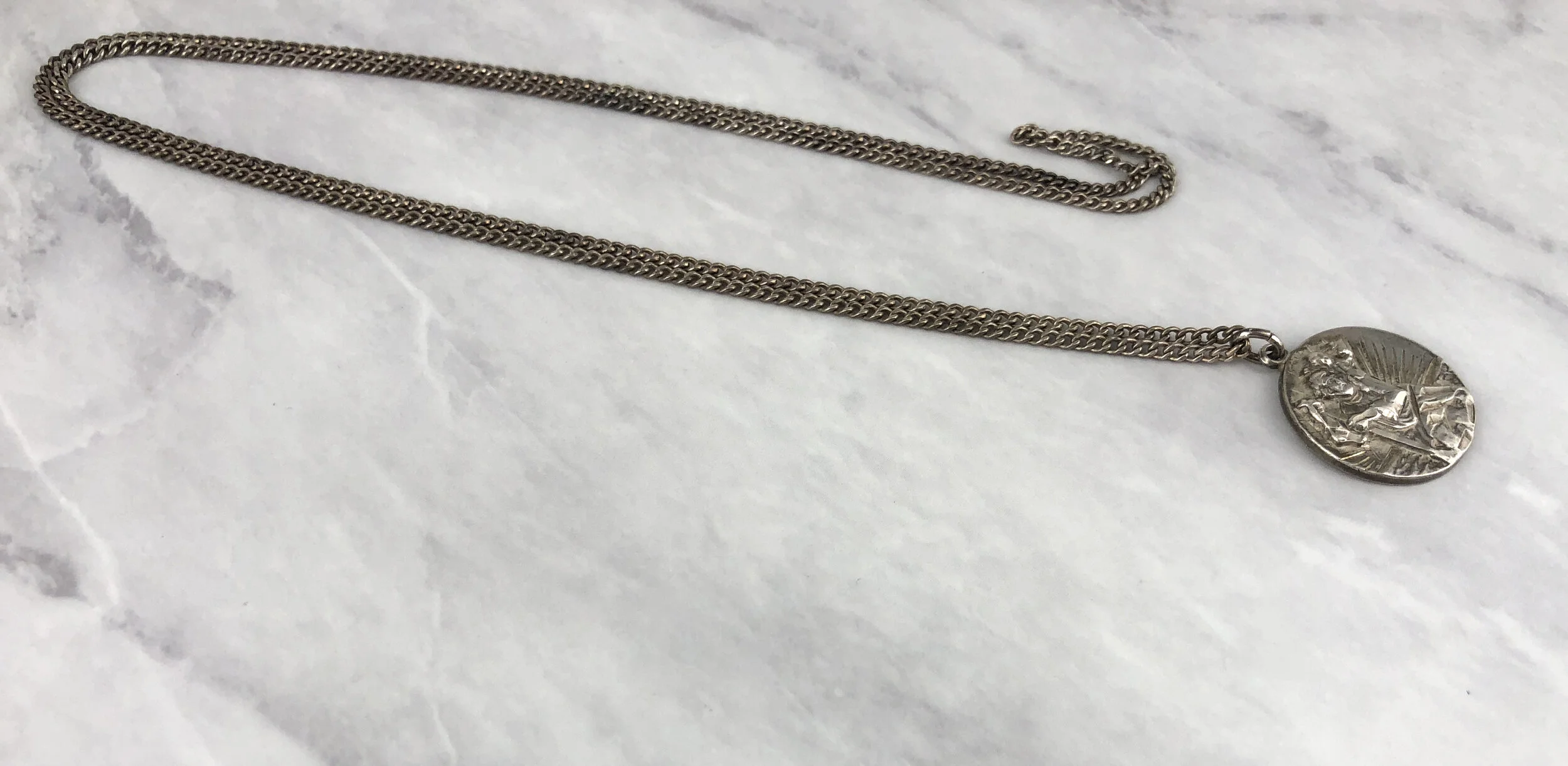 Vintage Enameled Silver 7/8” Female Water Skier St Christopher Necklace