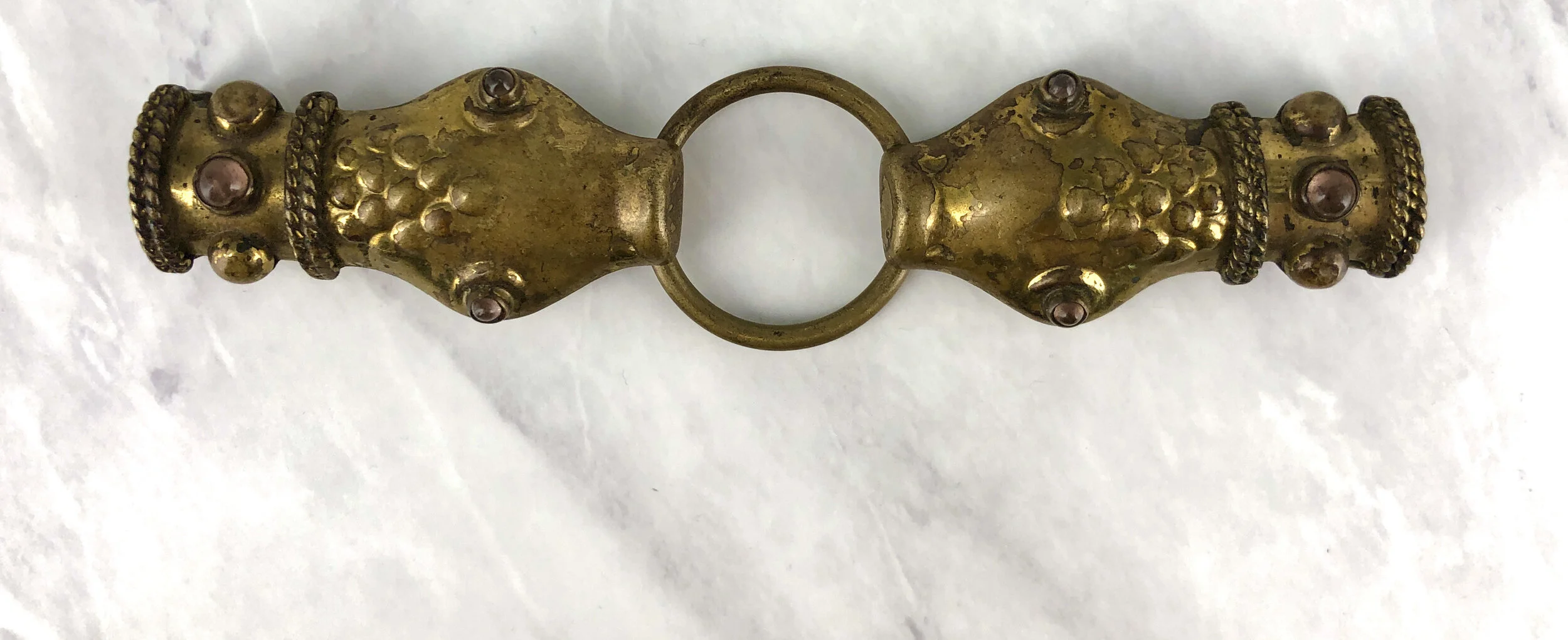 Vintage Mexican Brass & Amethyst Snake Buckle Set