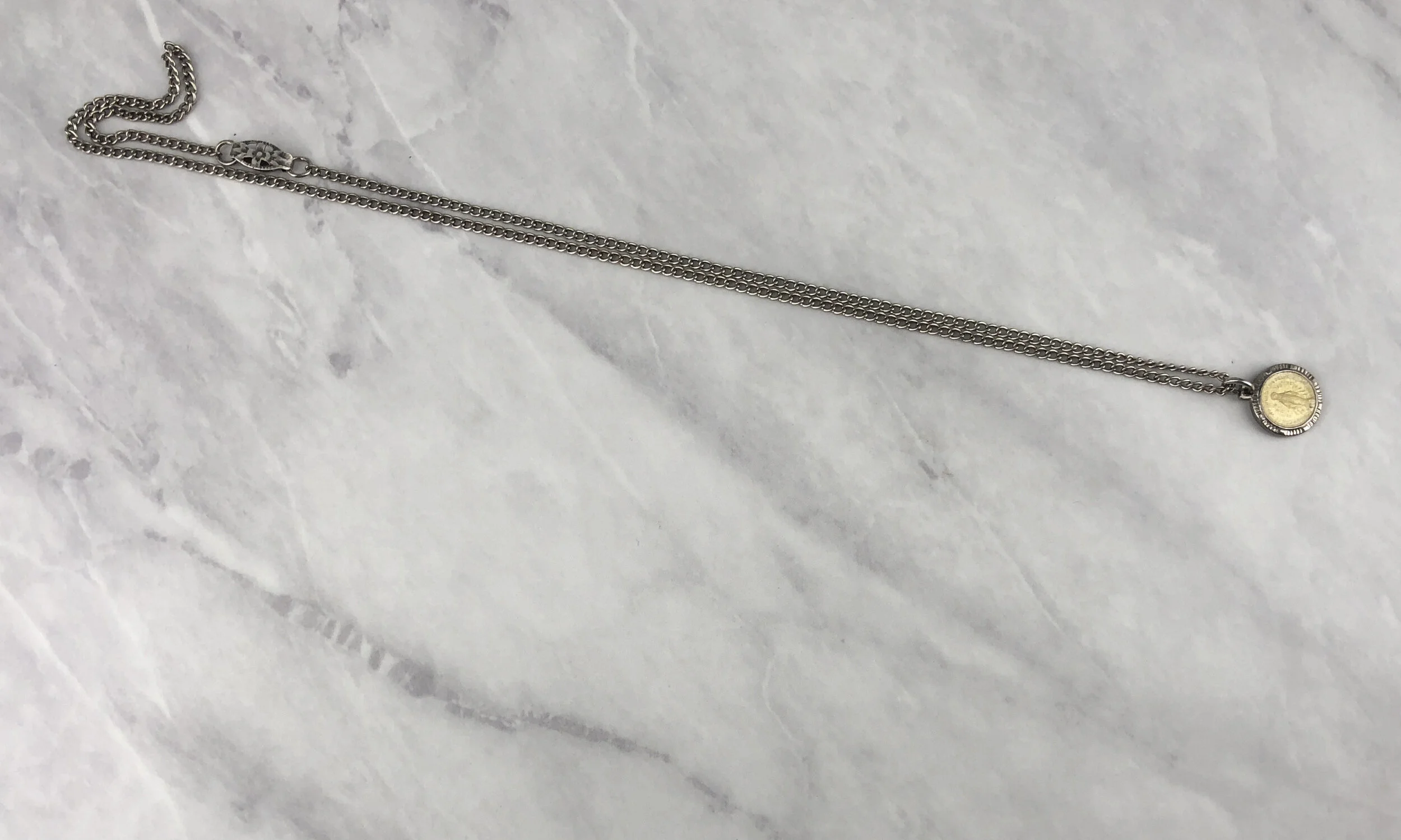 Vintage Yellow Enameled 1/2” Virgin Mary Miraculous Necklace