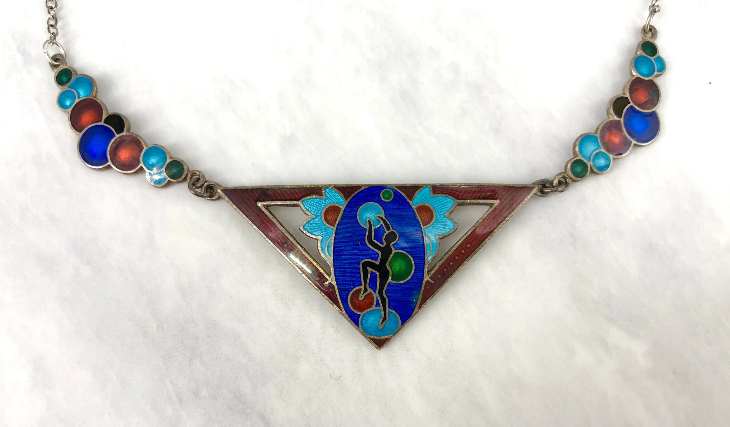 Vintage Deco Bubble Dancer Enameled Sterling Necklace