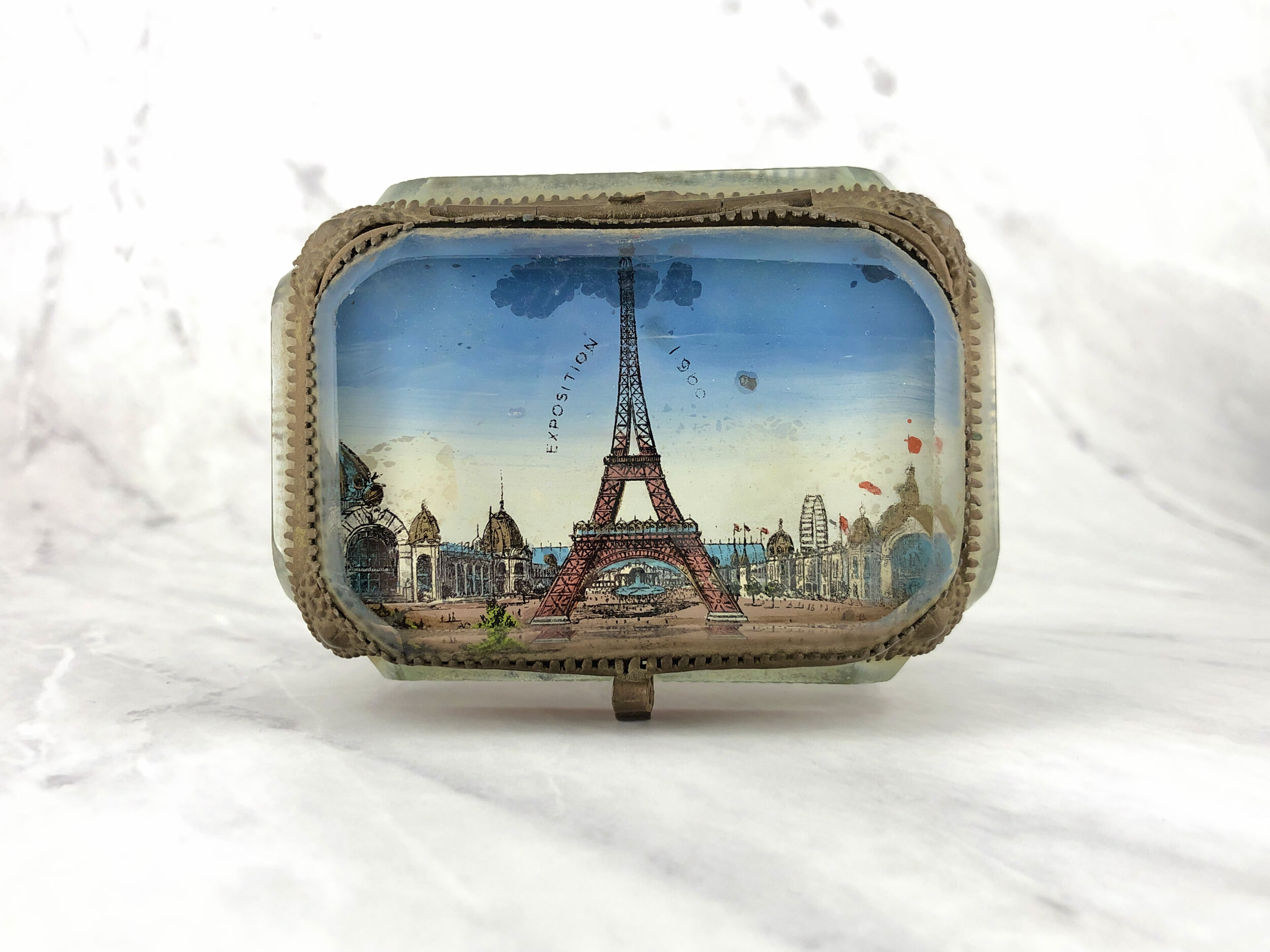 Antique 1900 Paris Exposition Beveled Glass Jewelry Box
