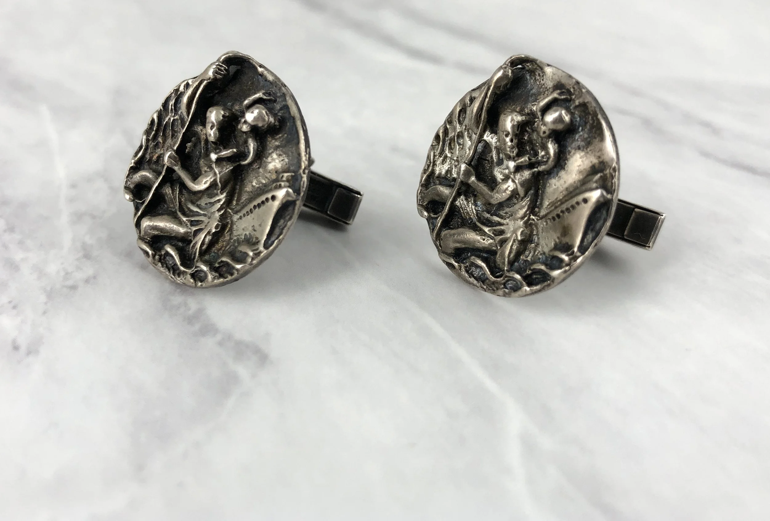 Vintage St Christopher &amp; Ship Silver Cufflinks