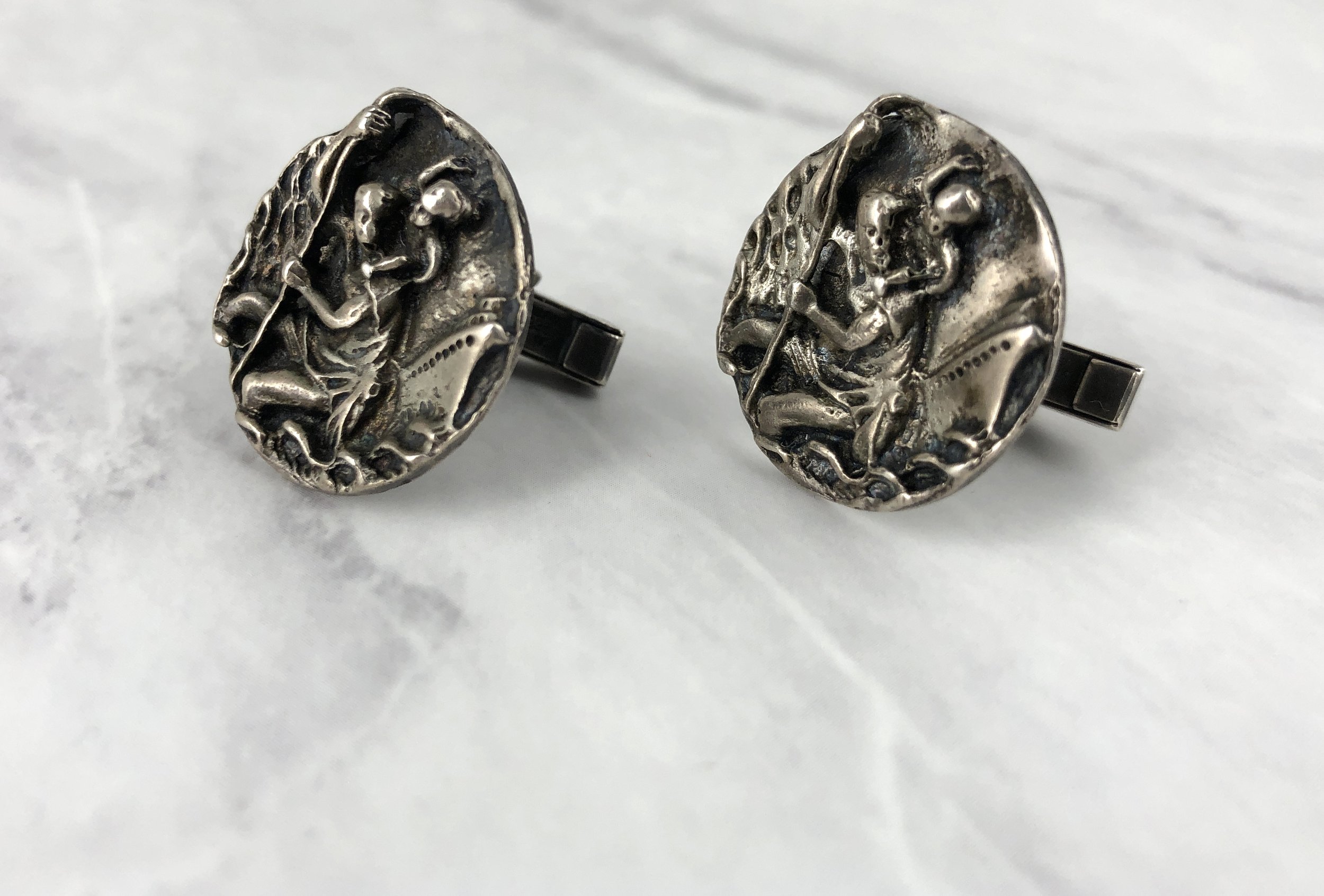 Vintage St Christopher & Ship Silver Cufflinks — Worn-Over-Time