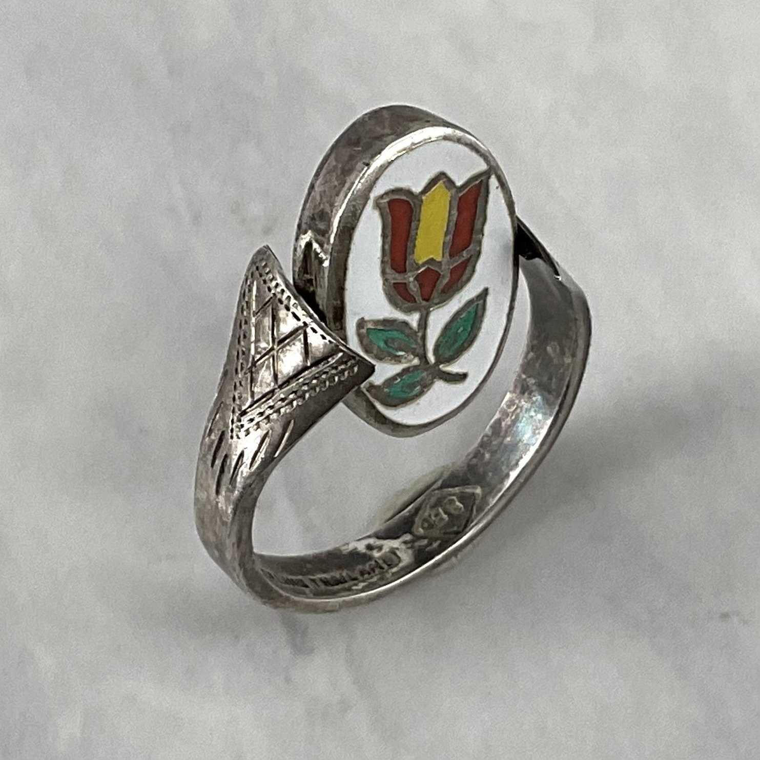 Vintage Reversible Butterfly or Tulip Double Sided Enameled