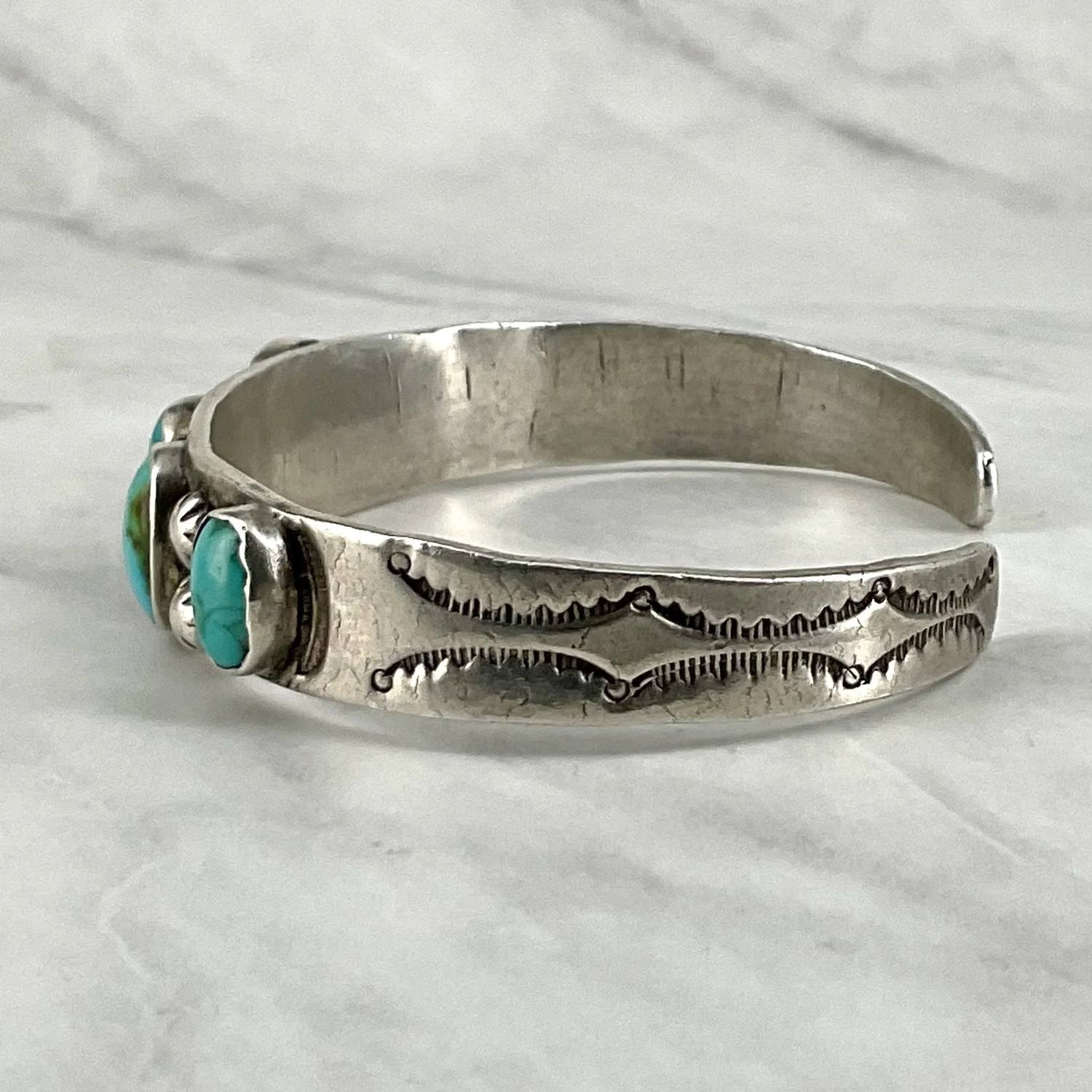 Fred Harvey Era Navajo 5 Oval Stone Turquoise Silver Row Bracelet