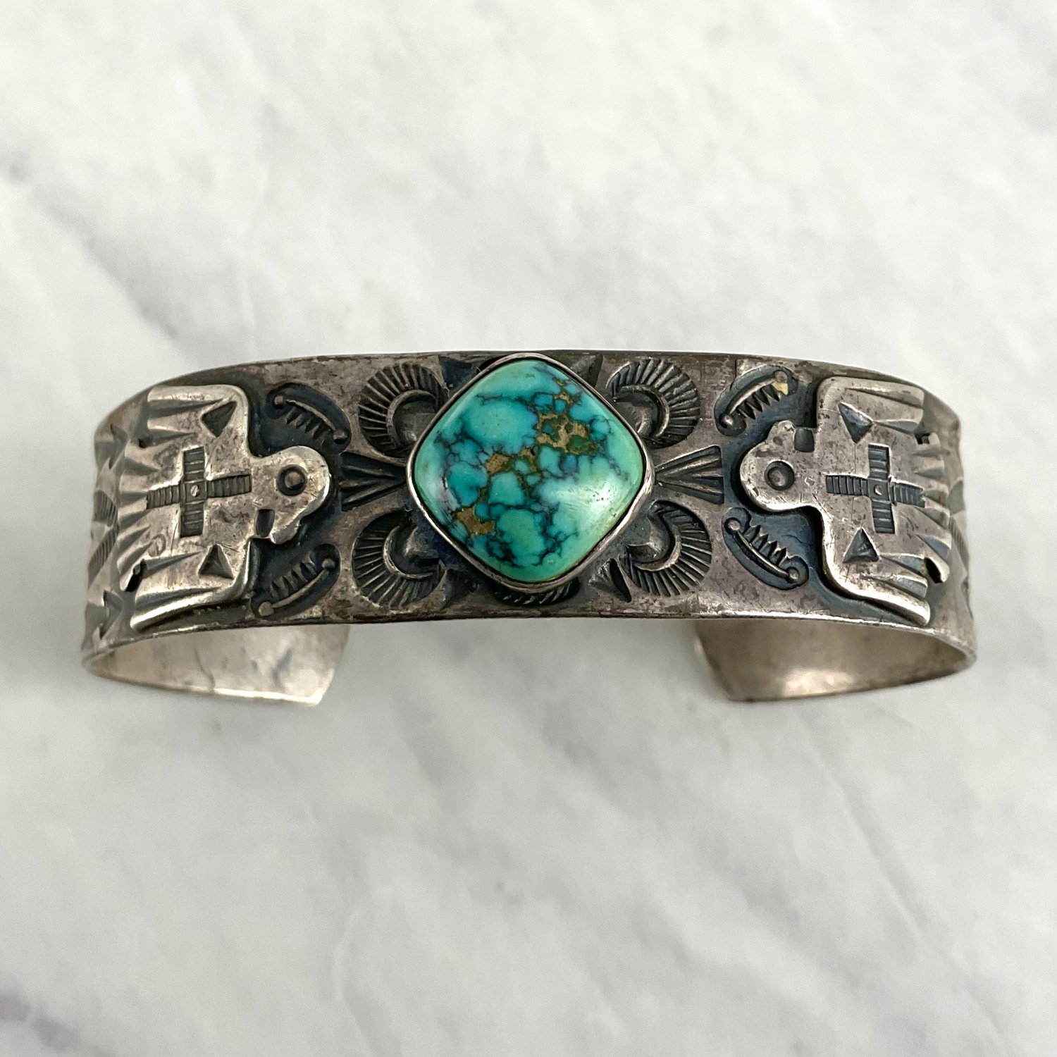 Old Navajo Sterling Silver Turquoise Cuff Bracelet Fred Harvey