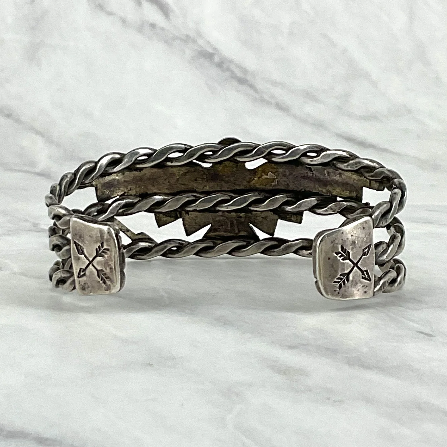 Fred Harvey Era Thunderbird Oval Turquoise Silver Bracelet — Worn