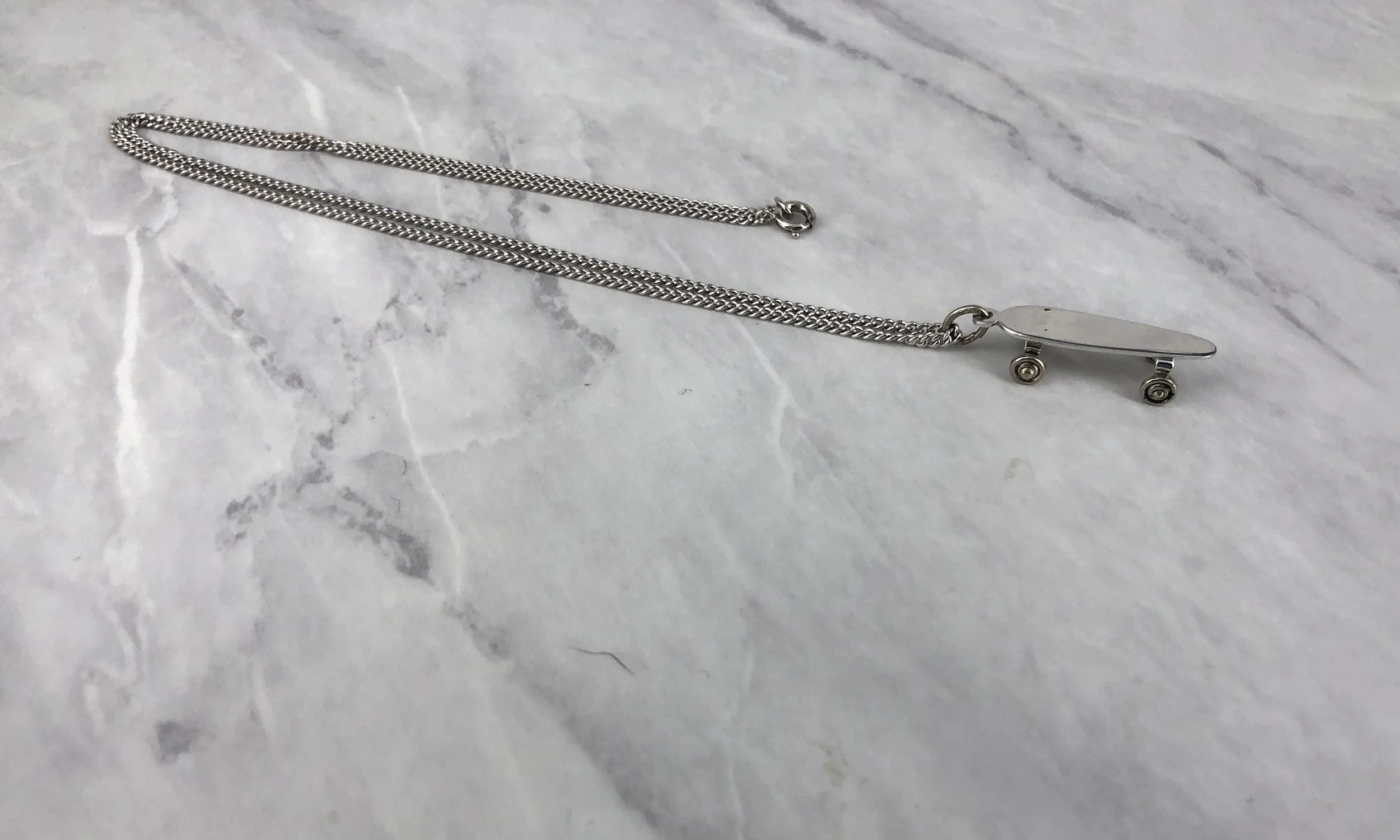 Vintage Silver 1” Skateboard Necklace