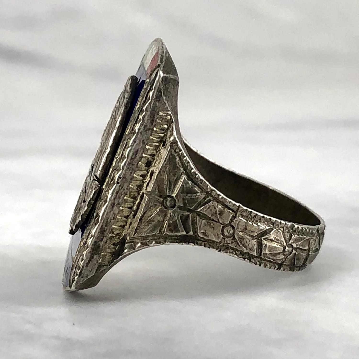 Vintage Enameled Silver Mexican Eagle Coat of Arms Ring — Worn 