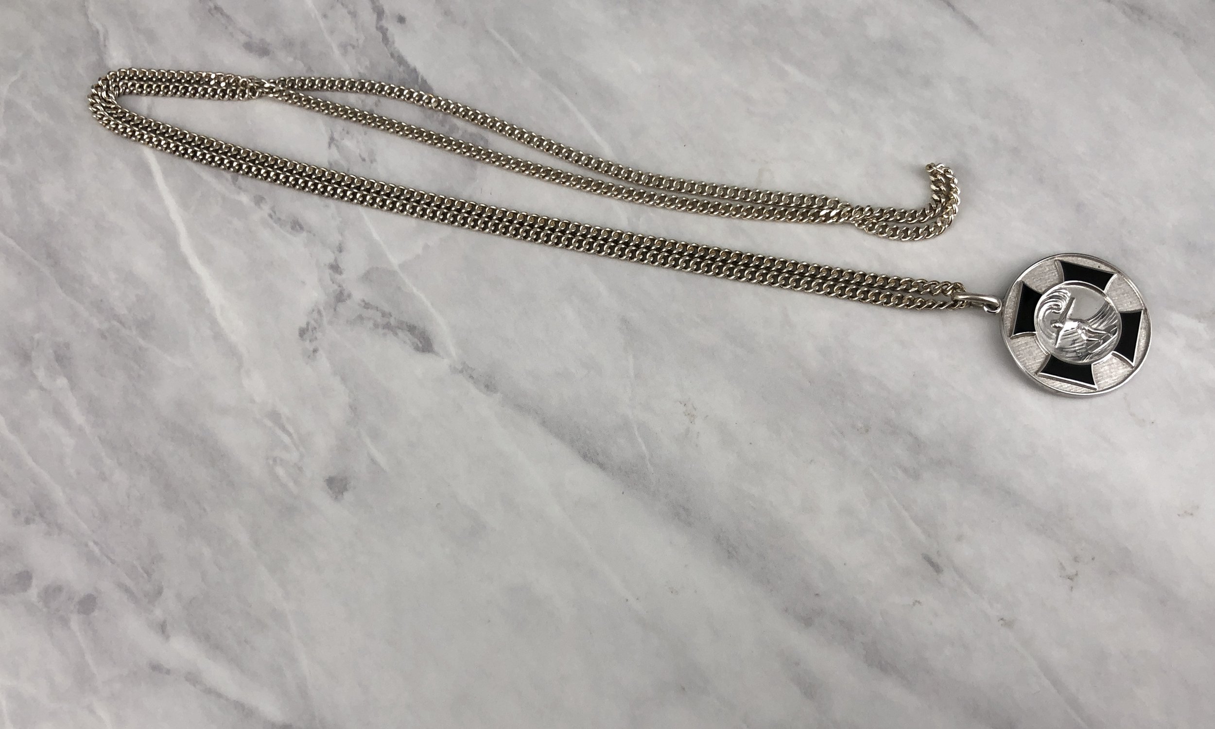 Vintage Black Enameled Silver 1” Surfer Cross Necklace