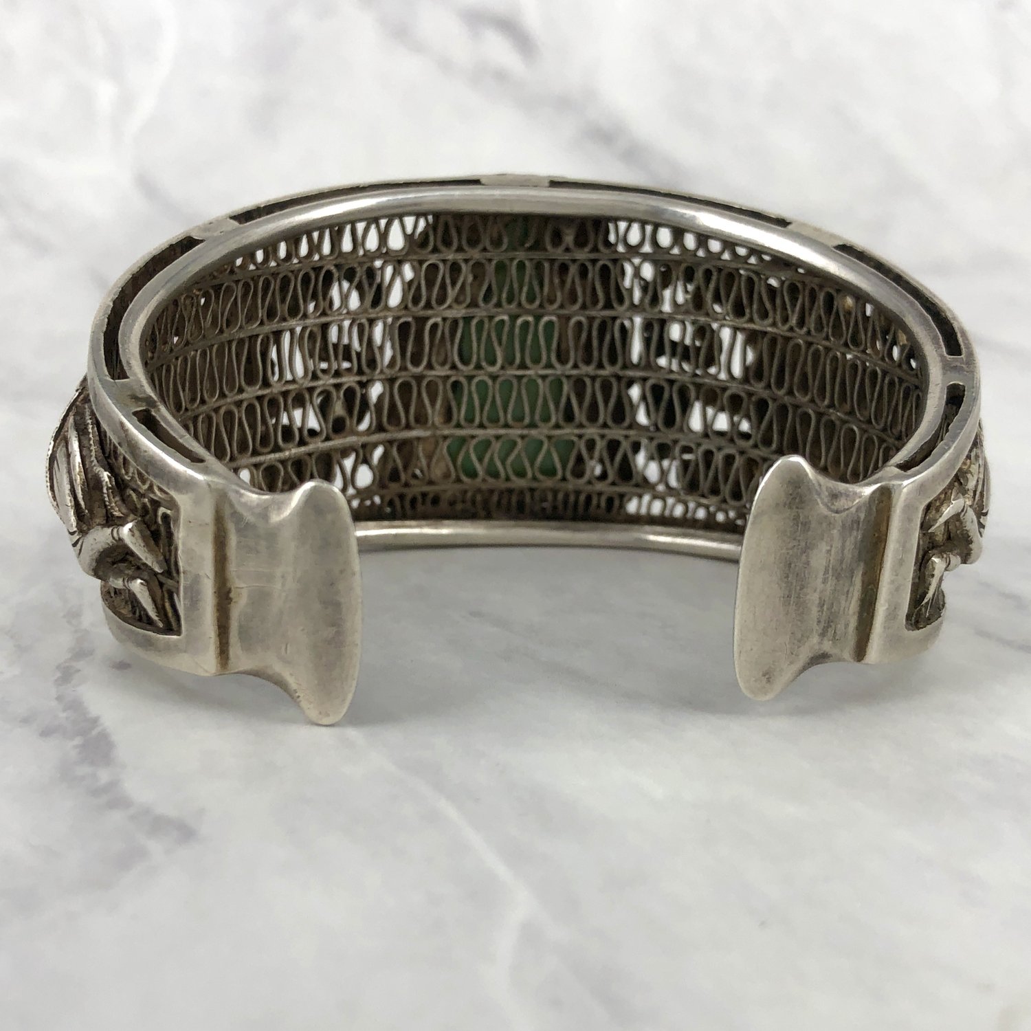 1900's Jade Buddha & Angels Chinese Export Silver Cuff 1900's Jade Buddha & Angels Chinese Export Silver Cuff