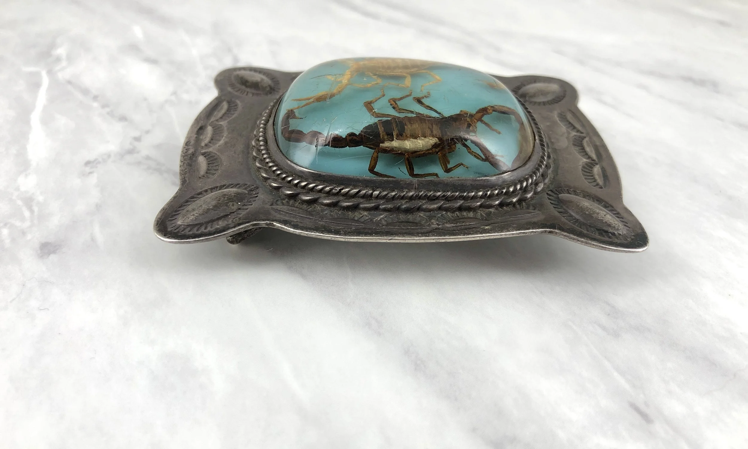 Vintage Double Scorpion Resin & Sterling Buckle