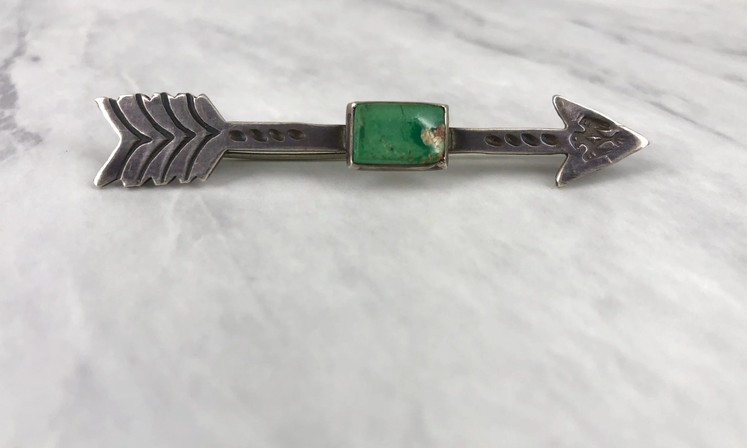 Fred Harvey Era Navajo Turquoise Thunderbird Silver Arrow Pin