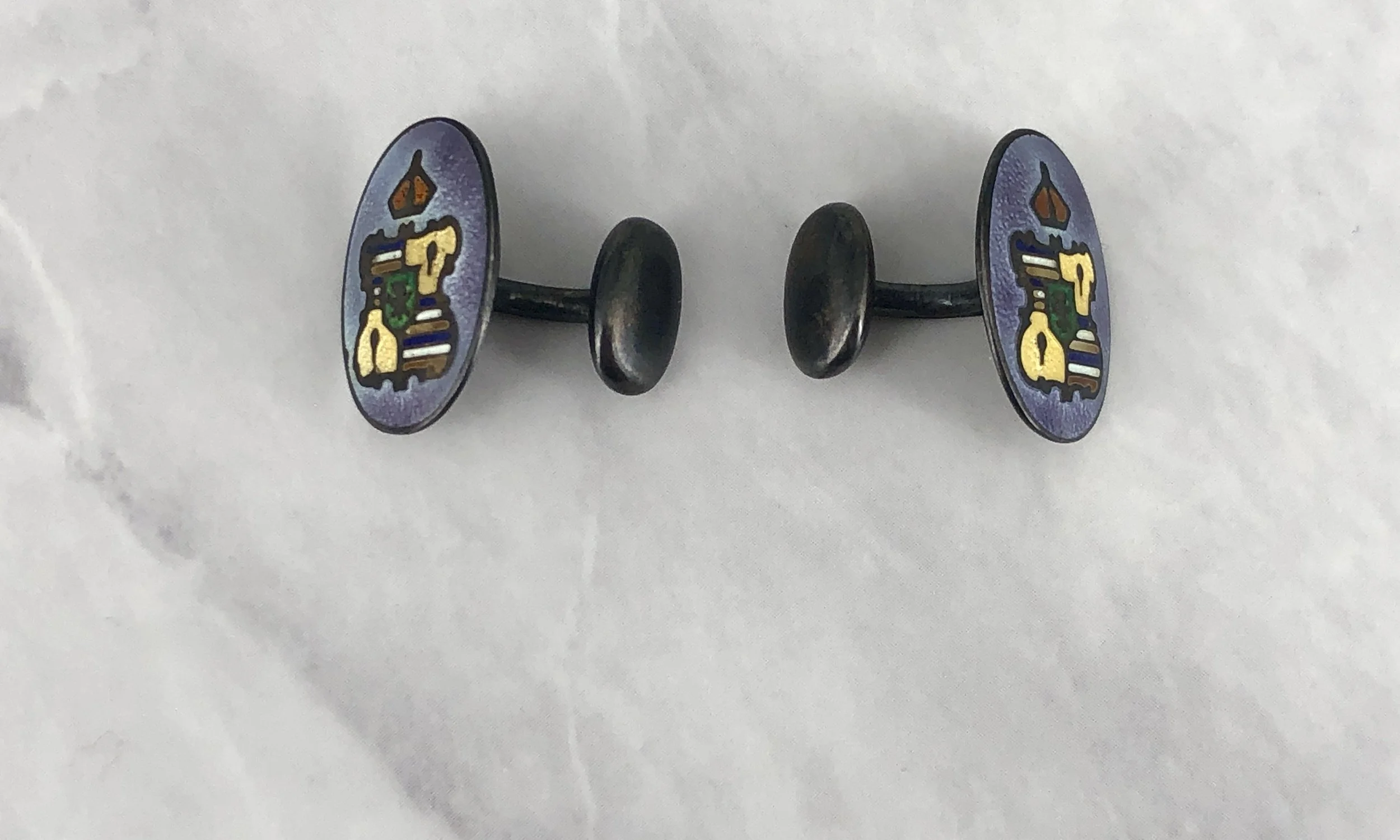 1900’s Hawaii Coat of Arms Purple Enameled Silver Cufflinks