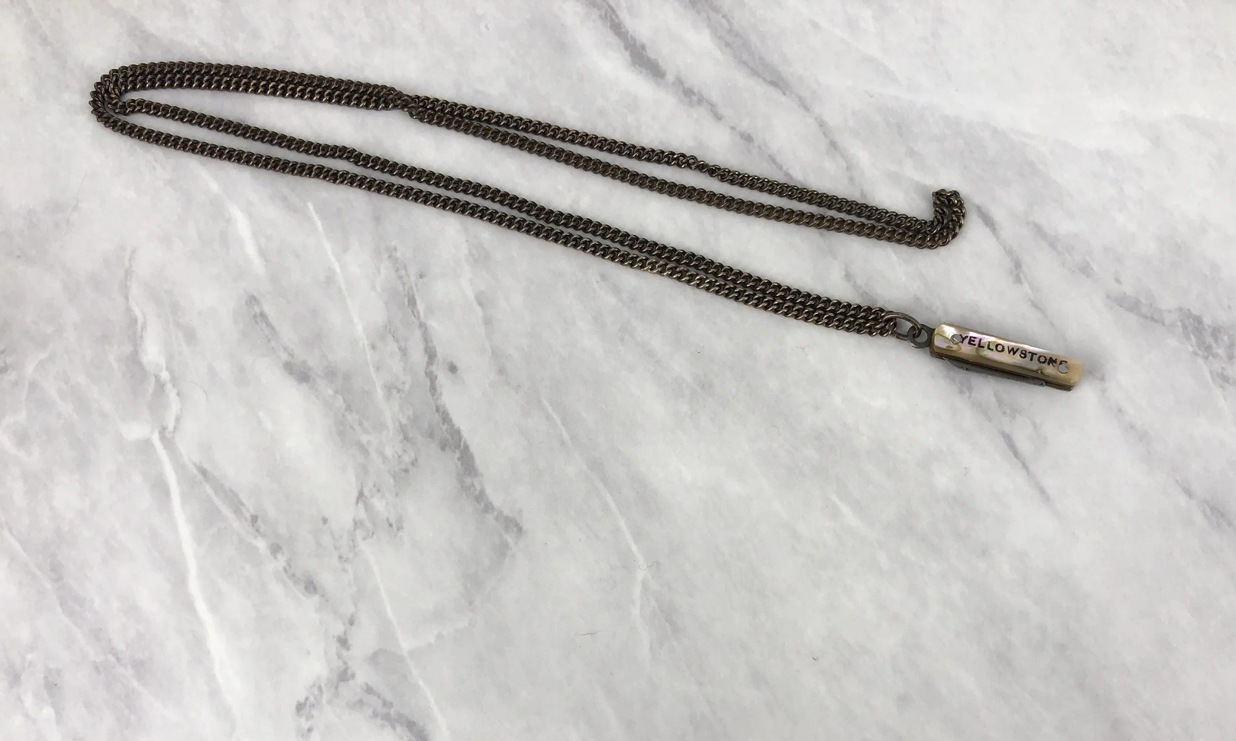 Vintage YELLOWSTONE Souvenir Mother of Pearl Miniature Knife Necklace