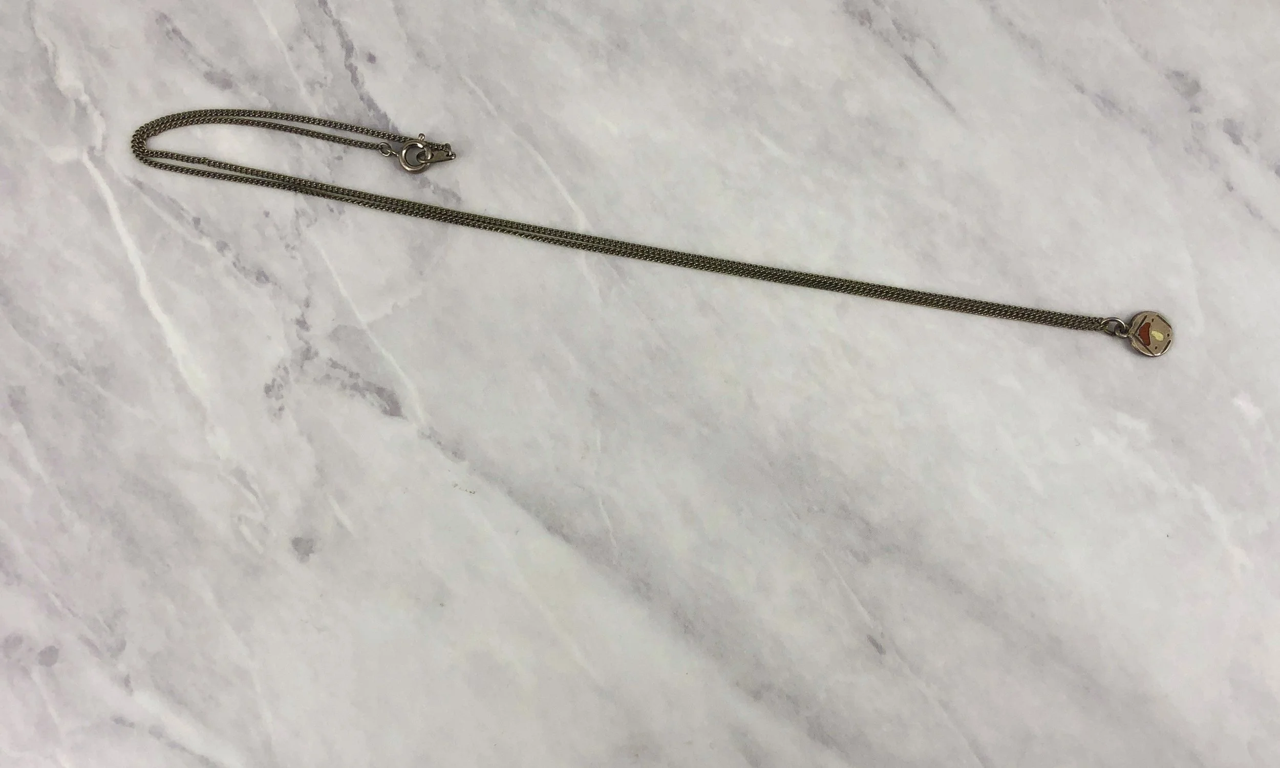 Vintage Tiny Red and White Enameled Mushroom Necklace