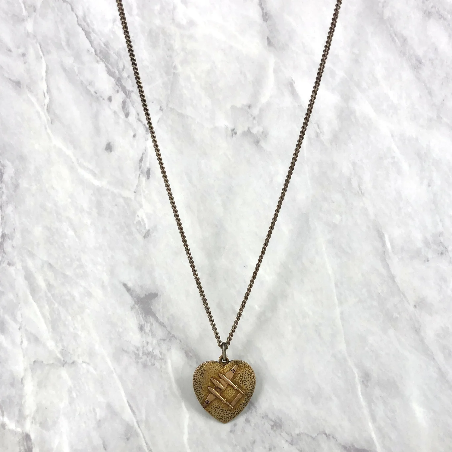 WW2 Era Enameled 10k Gold Front Silver Air Corps P-38 Airplane