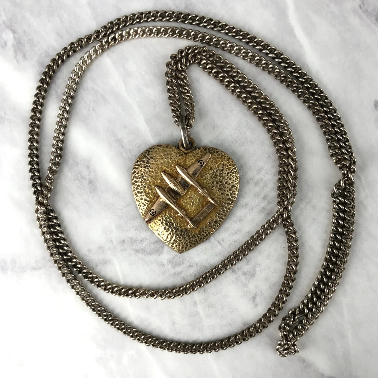 WW2 Era Enameled 10k Gold Front Silver Air Corps P-38 Airplane