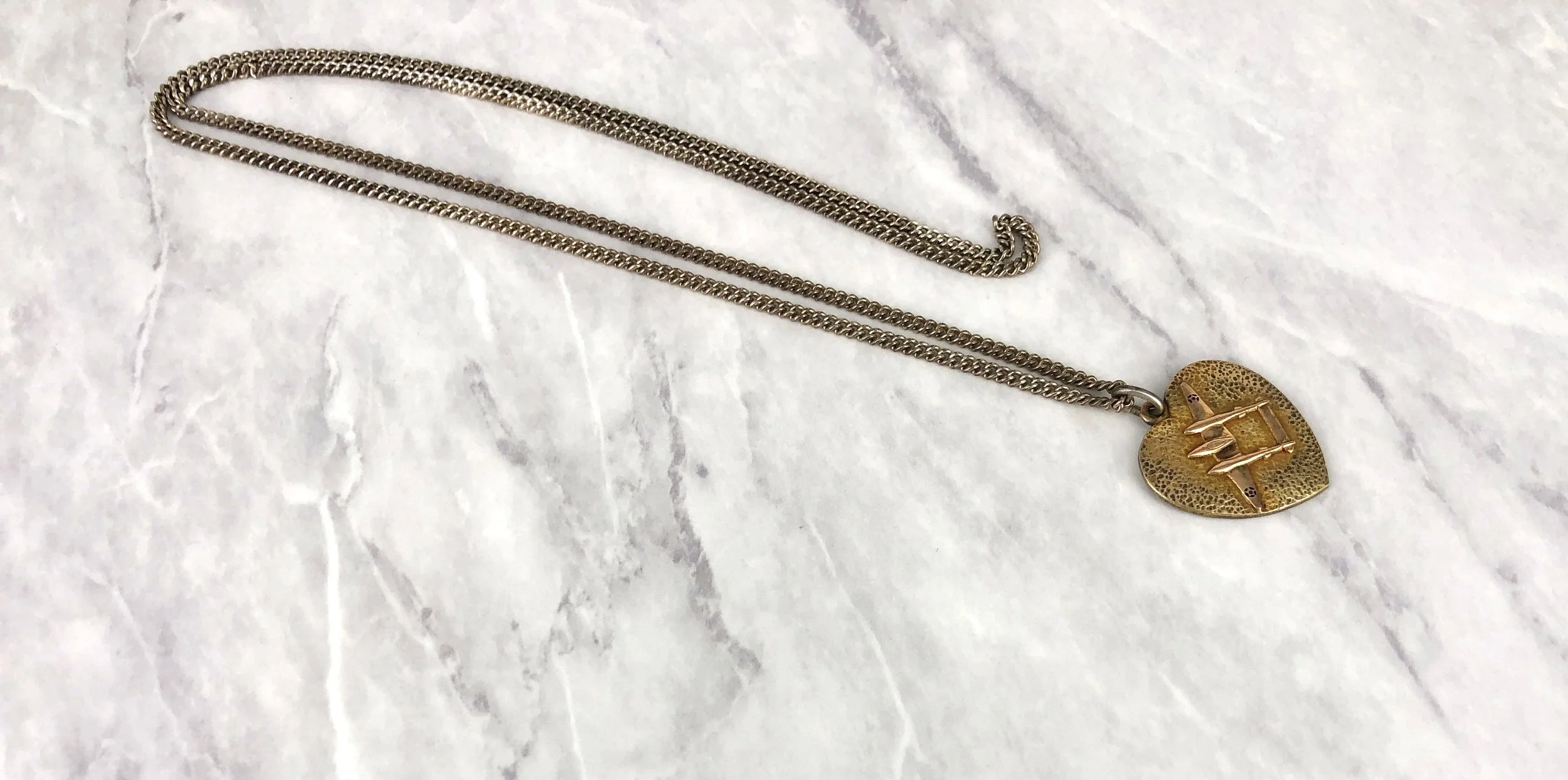 WW2 Era Enameled 10k Gold Front Silver Air Corps P-38 Airplane