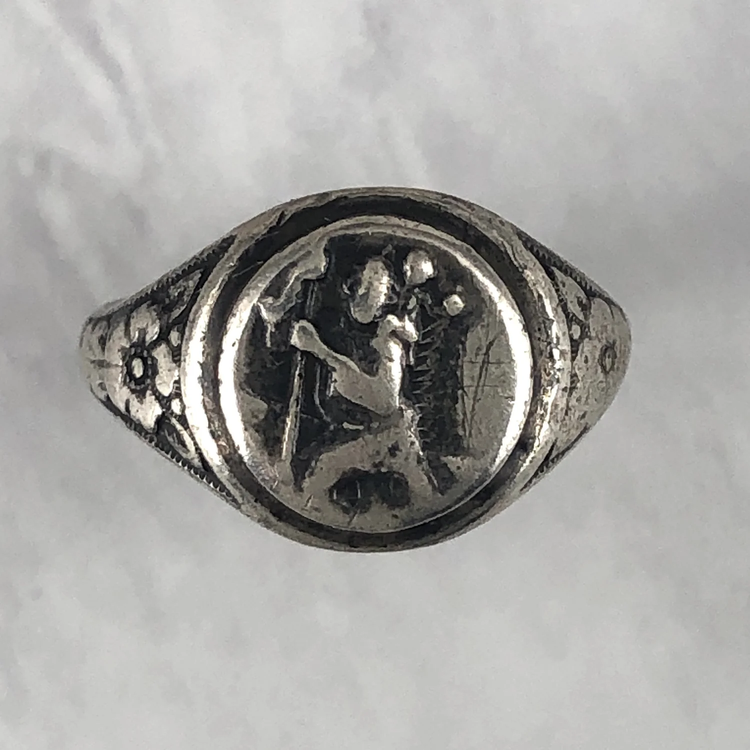 Vintage St Christopher Safe Travel Silver Ring — Worn-Over-Time