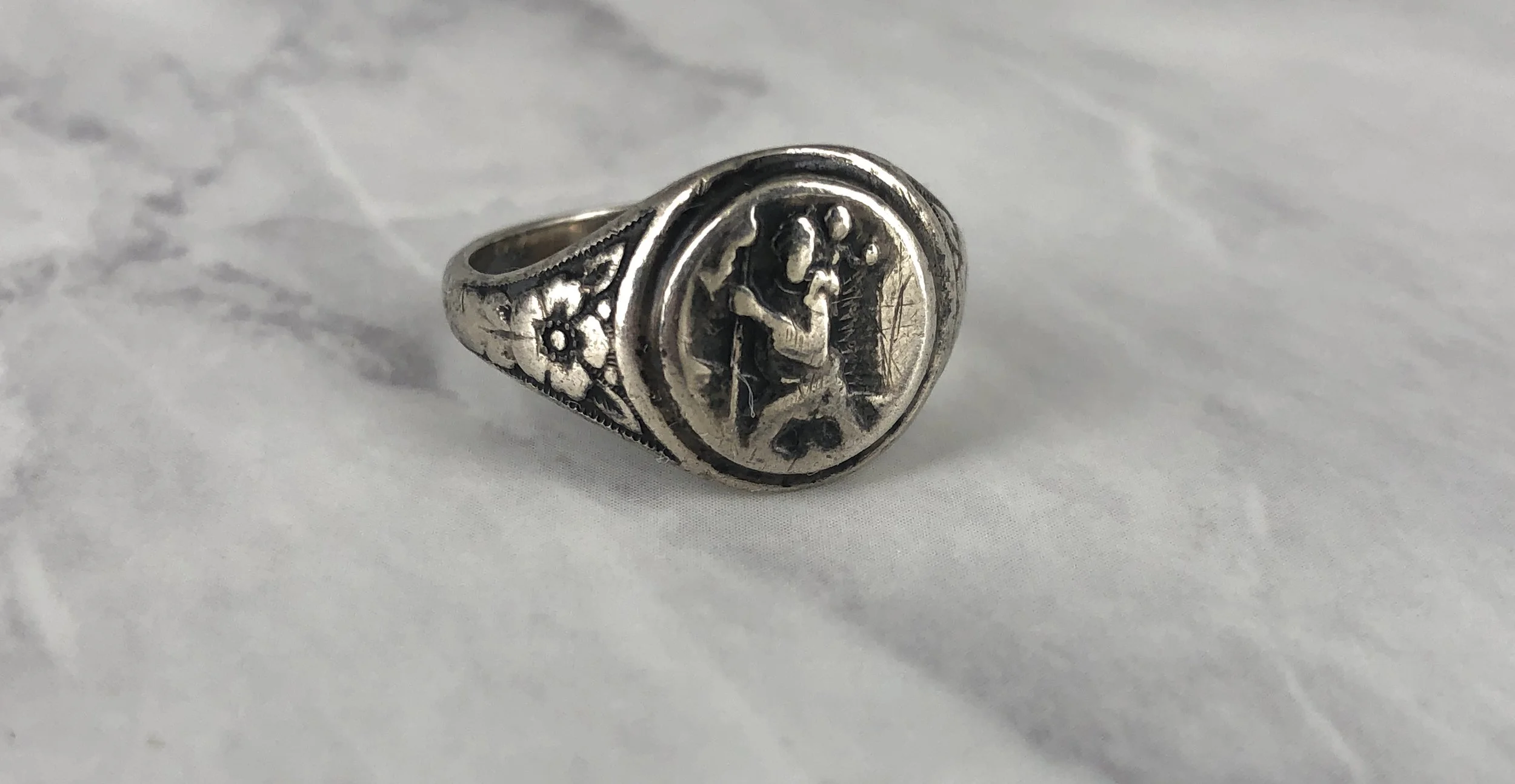 Vintage St Christopher Safe Travel Silver Ring