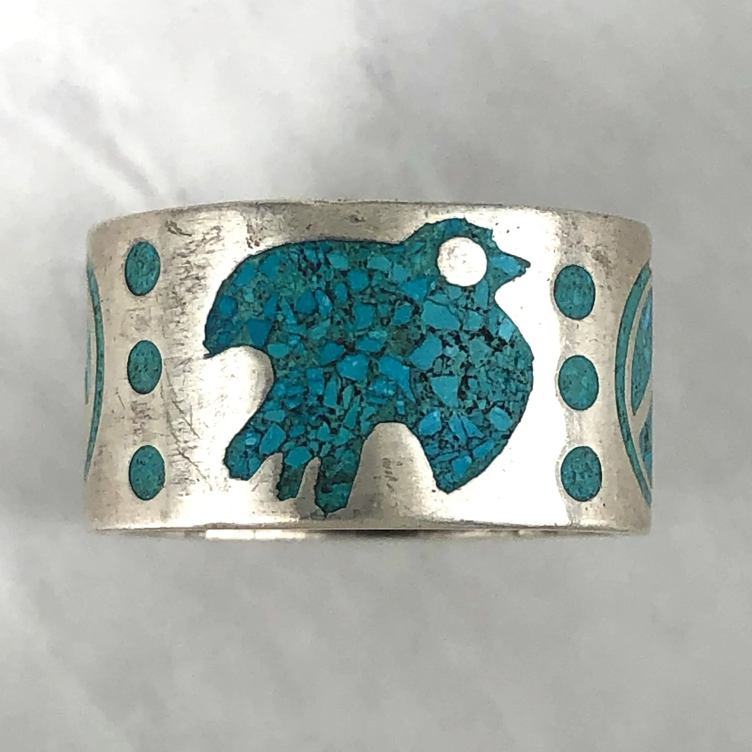 ベ*ポ様 ヴィンテージ メキシカンジュエリー　peace ターコイズ Vintage Turquoise Peace Sign Peace Dove Silver Band Mexican Ring
