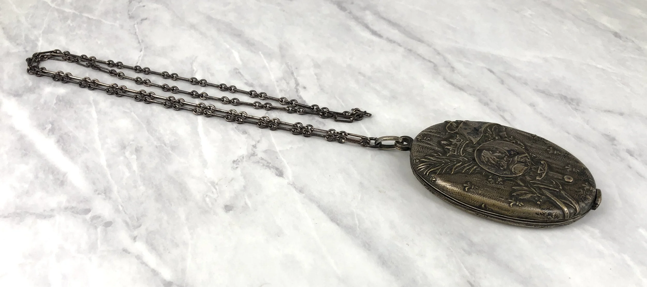 1900’s French Jeanne D Arc ~ Joan of Arc Sword & Crown Locket Reliquary Statement Necklace