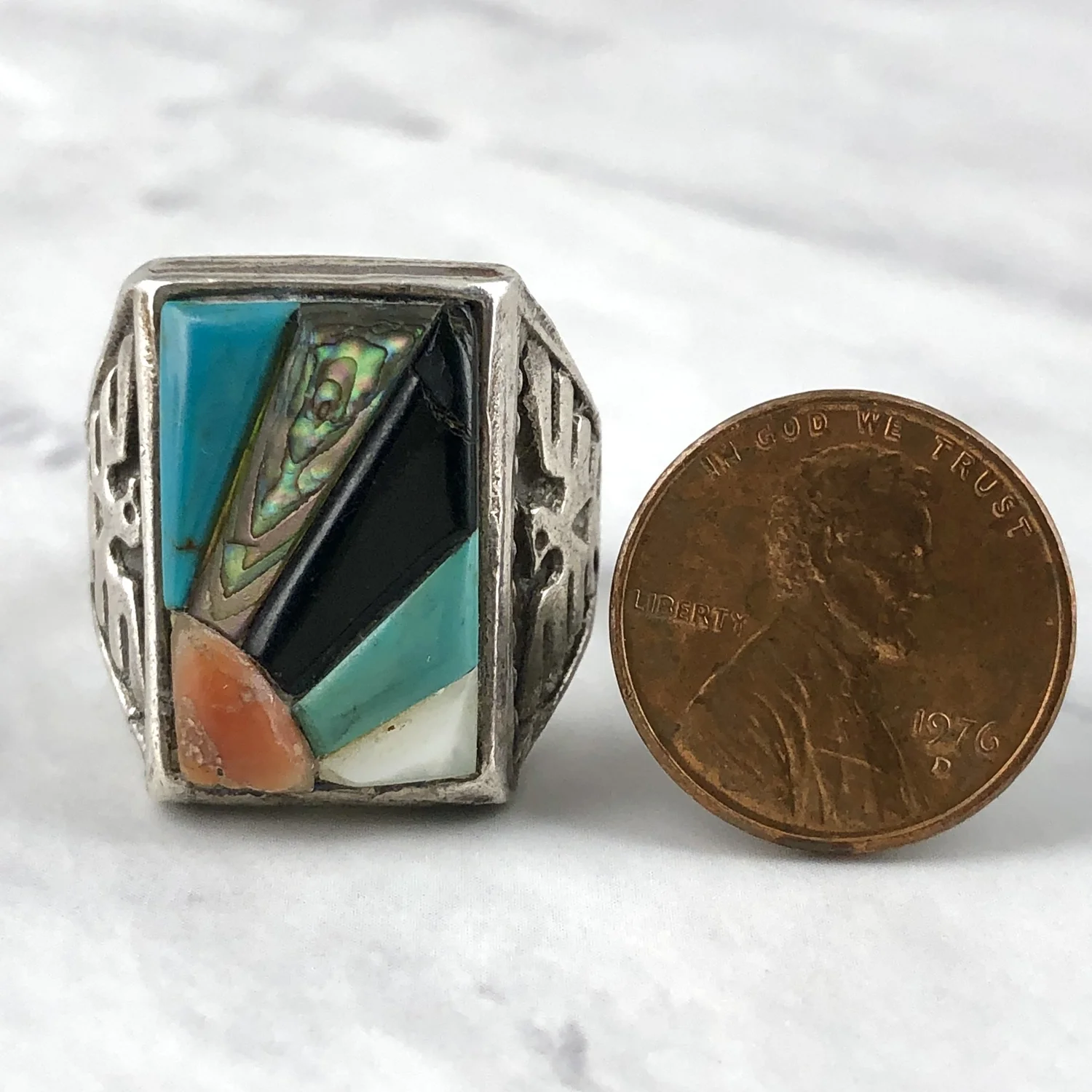 Vintage Zuni Multi Stone Inlaid Sunrise ~ Sunset Silver