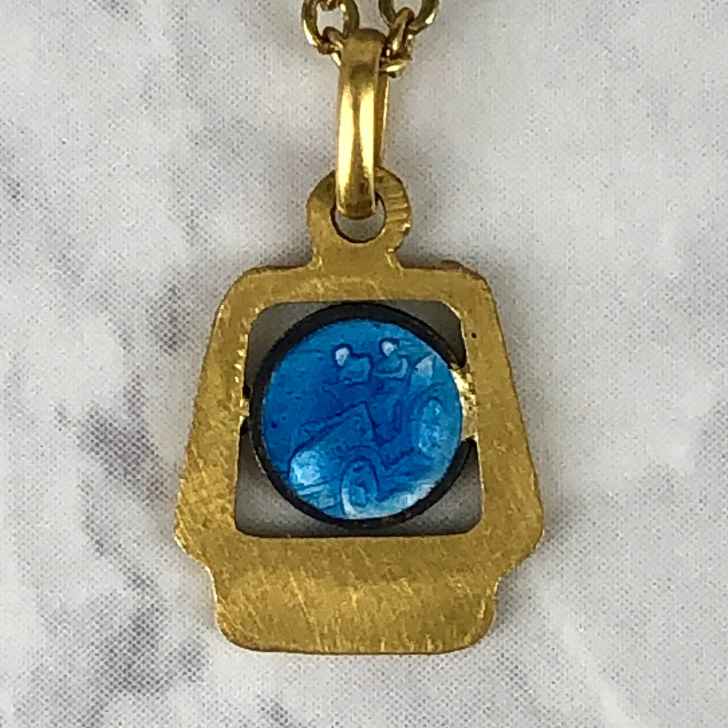 Collier pendentif acier doré et lapis-lazuli bleu 45cm SO OR