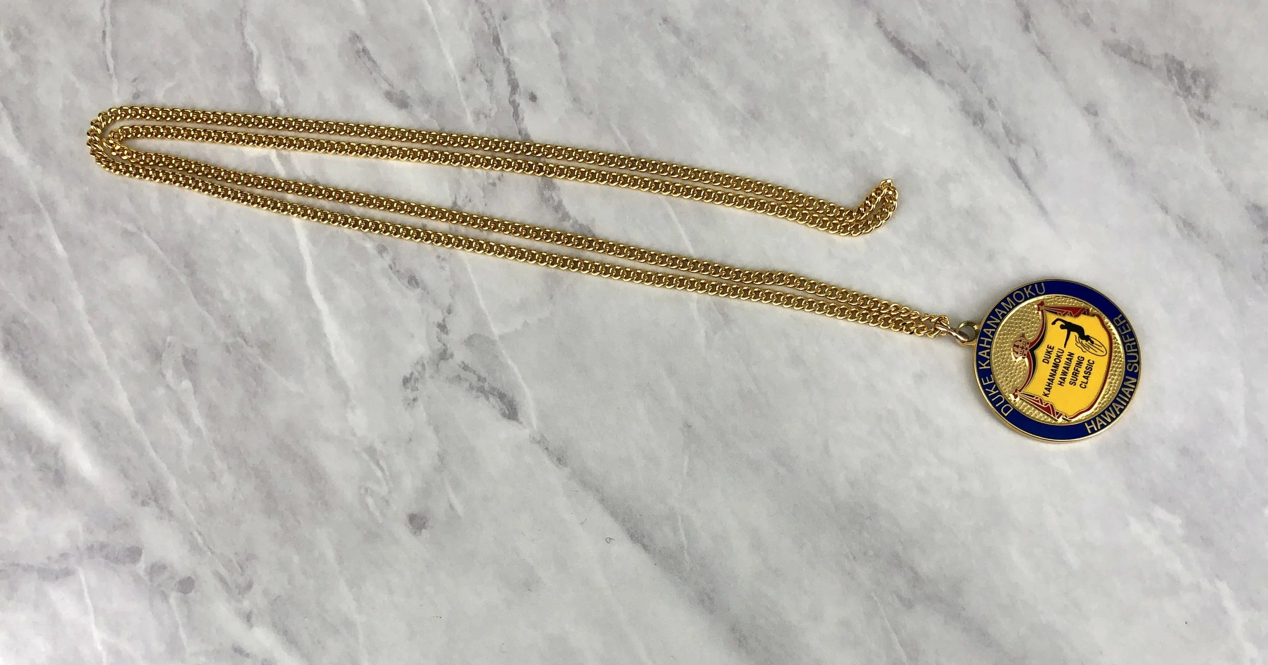 Vintage Enameled 1-1/4” Duke Kahanamoku Surfing Classic G.P. Necklace