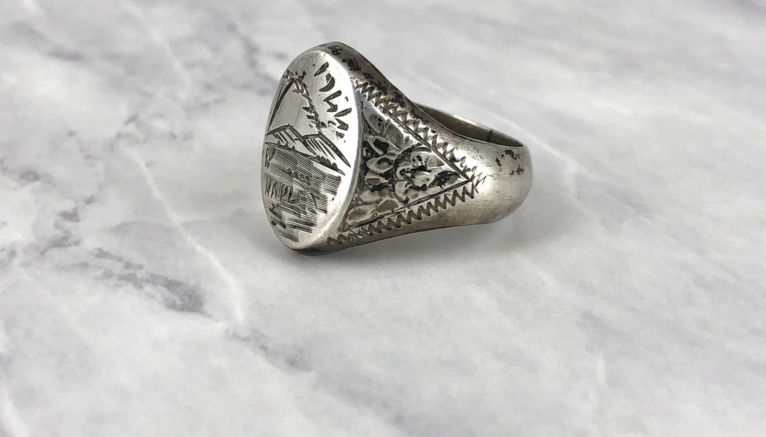 Vintage 1944 Naples Engraved Silver Ring