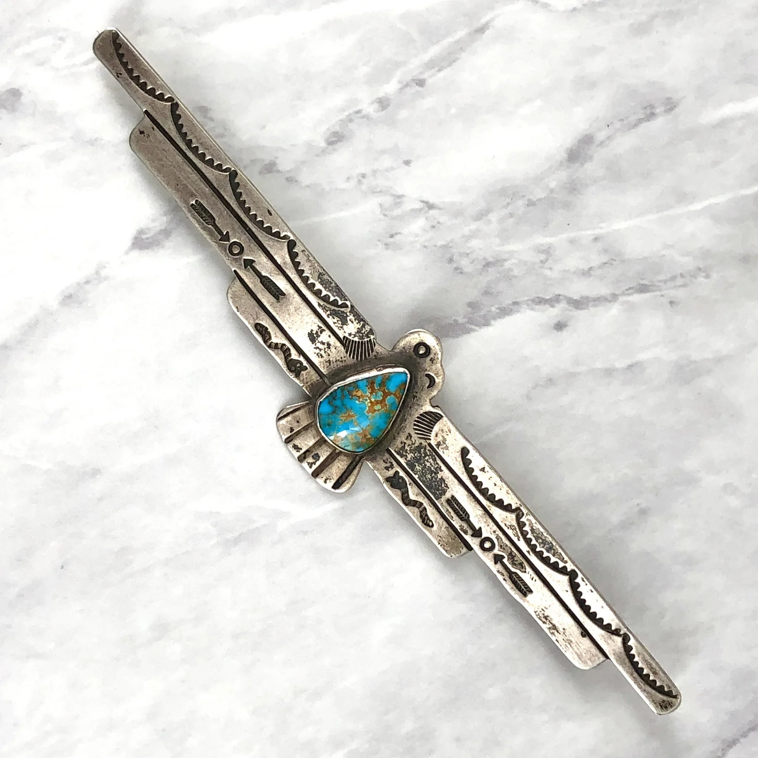 サンダーバード　vintageピン Vintage Fred Harvey Thunderbird Turquoise 5” Pin ~ Brooch