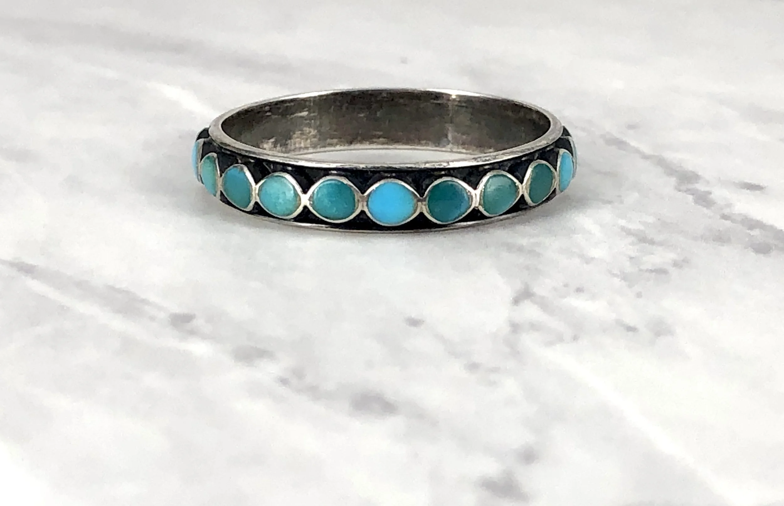 Vintage Zuni Channel Inlay Turquoise Ring Wedding Band
